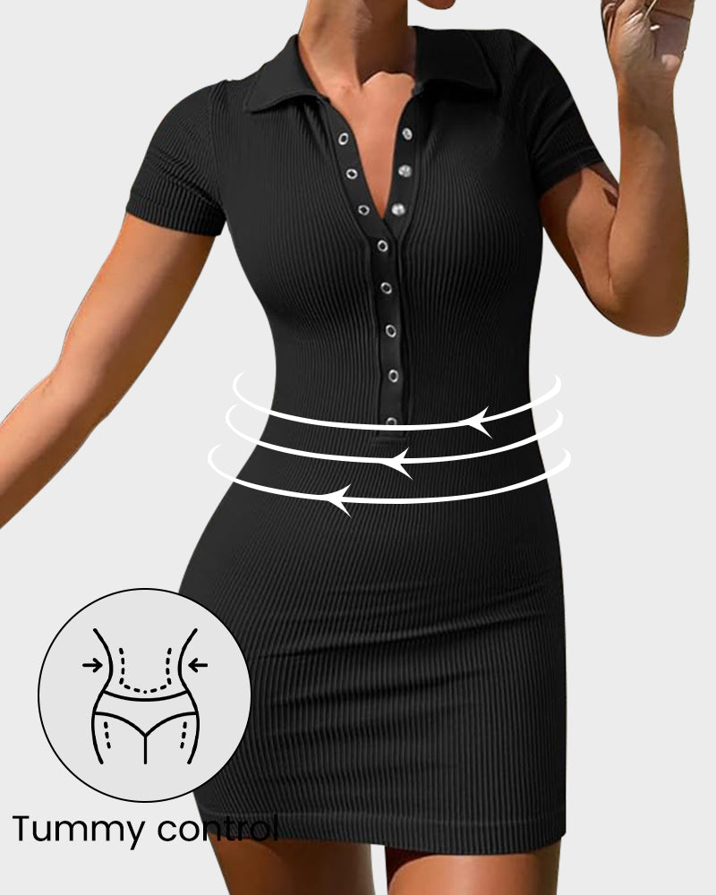 Chic Ribbed Button-Up Fitted Mini Dress