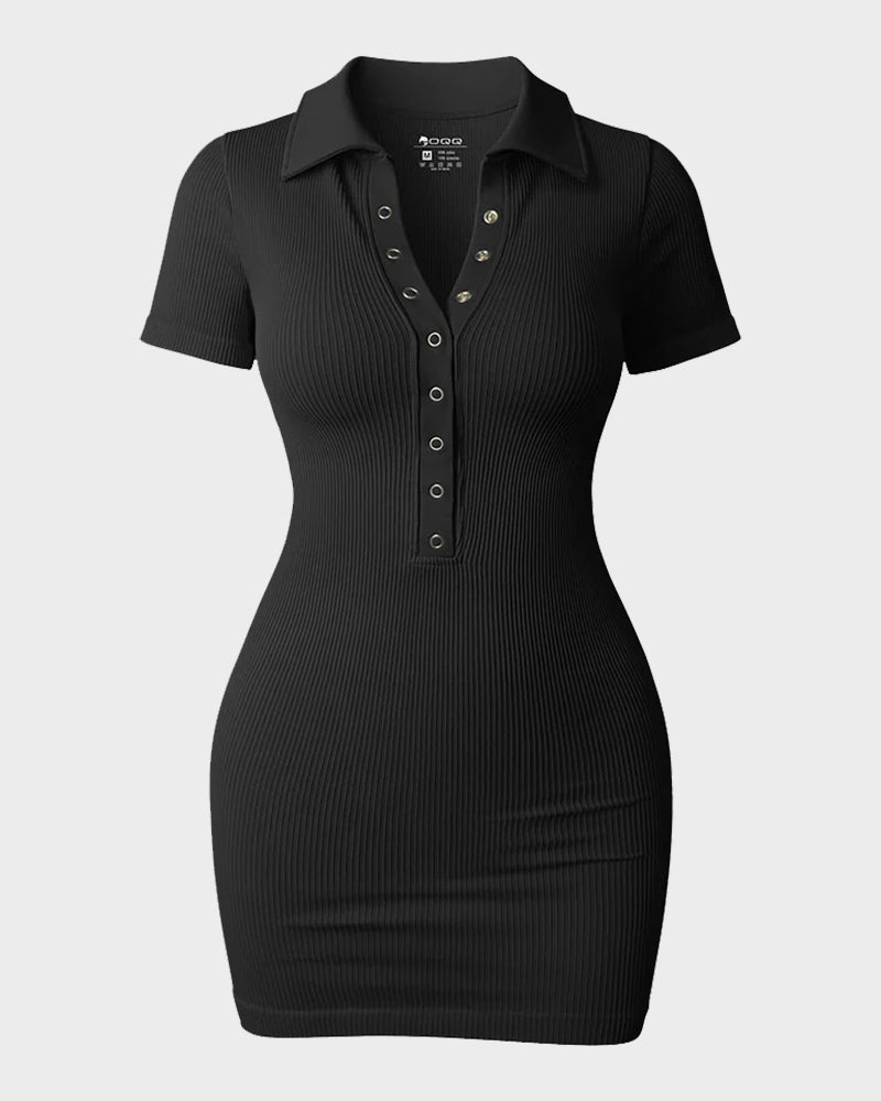 Chic Ribbed Button-Up Fitted Mini Dress