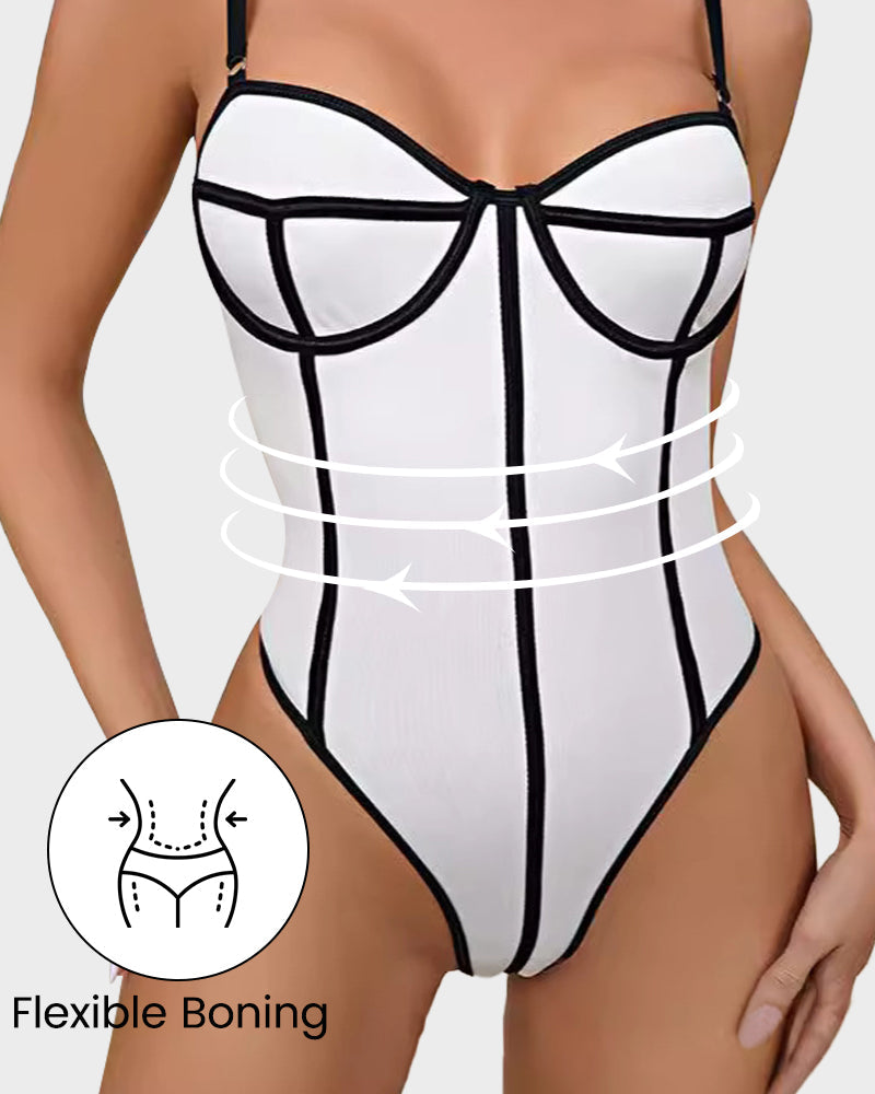 Chic Snatched Fit Kontrastbesatz Tiefer Rücken Bodysuit
