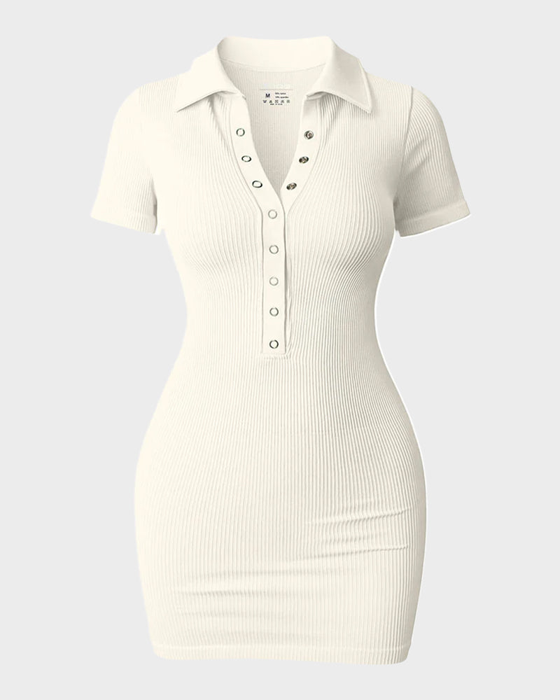 Chic Ribbed Button-Up Fitted Mini Dress