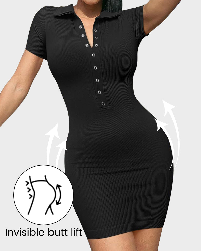 Chic Ribbed Button-Up Fitted Mini Dress
