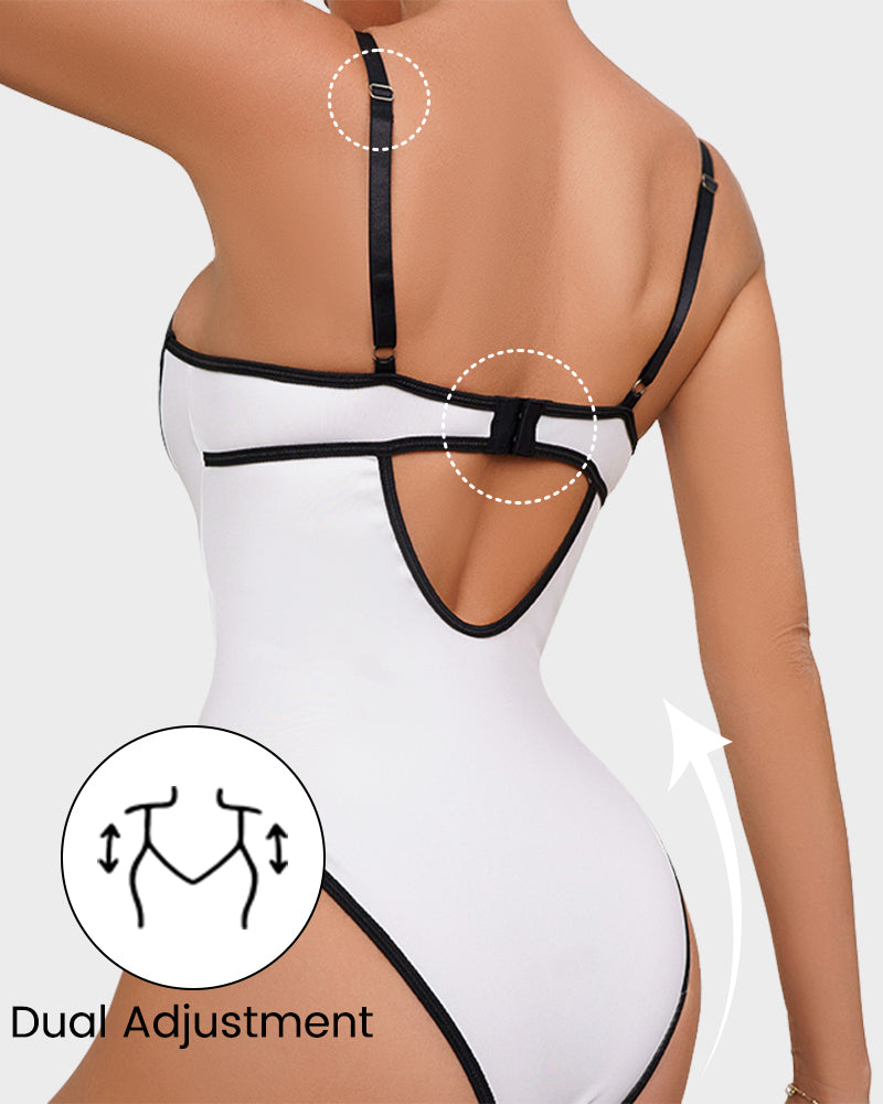 Chic Snatched Fit Kontrastbesatz Tiefer Rücken Bodysuit