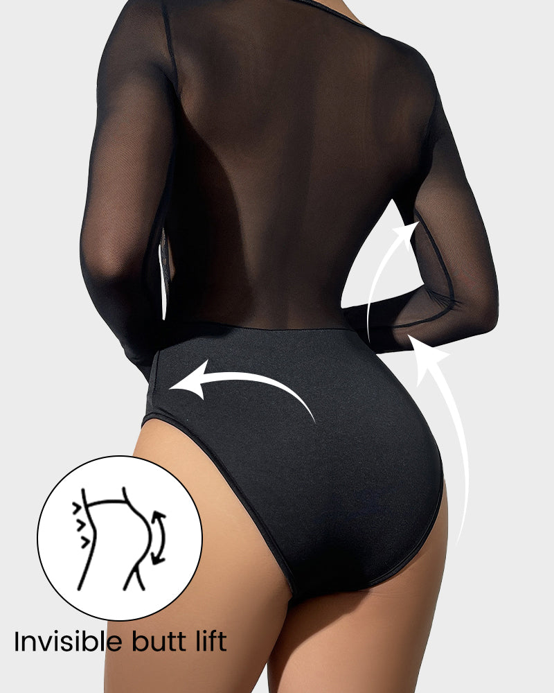 Elegant Sheer Lace Sculpting Bodysuit