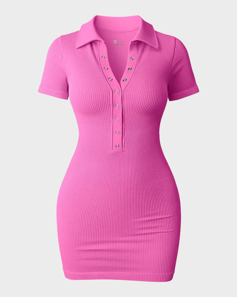 Chic Ribbed Button-Up Fitted Mini Dress