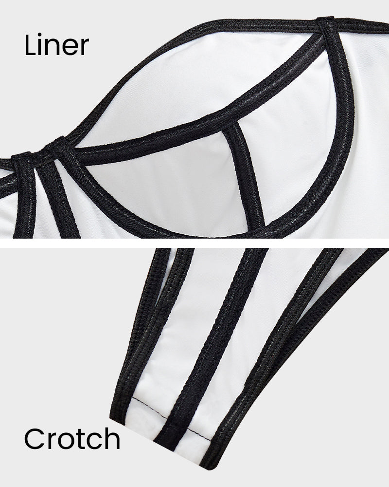 Chic Snatched Fit Kontrastbesatz Tiefer Rücken Bodysuit