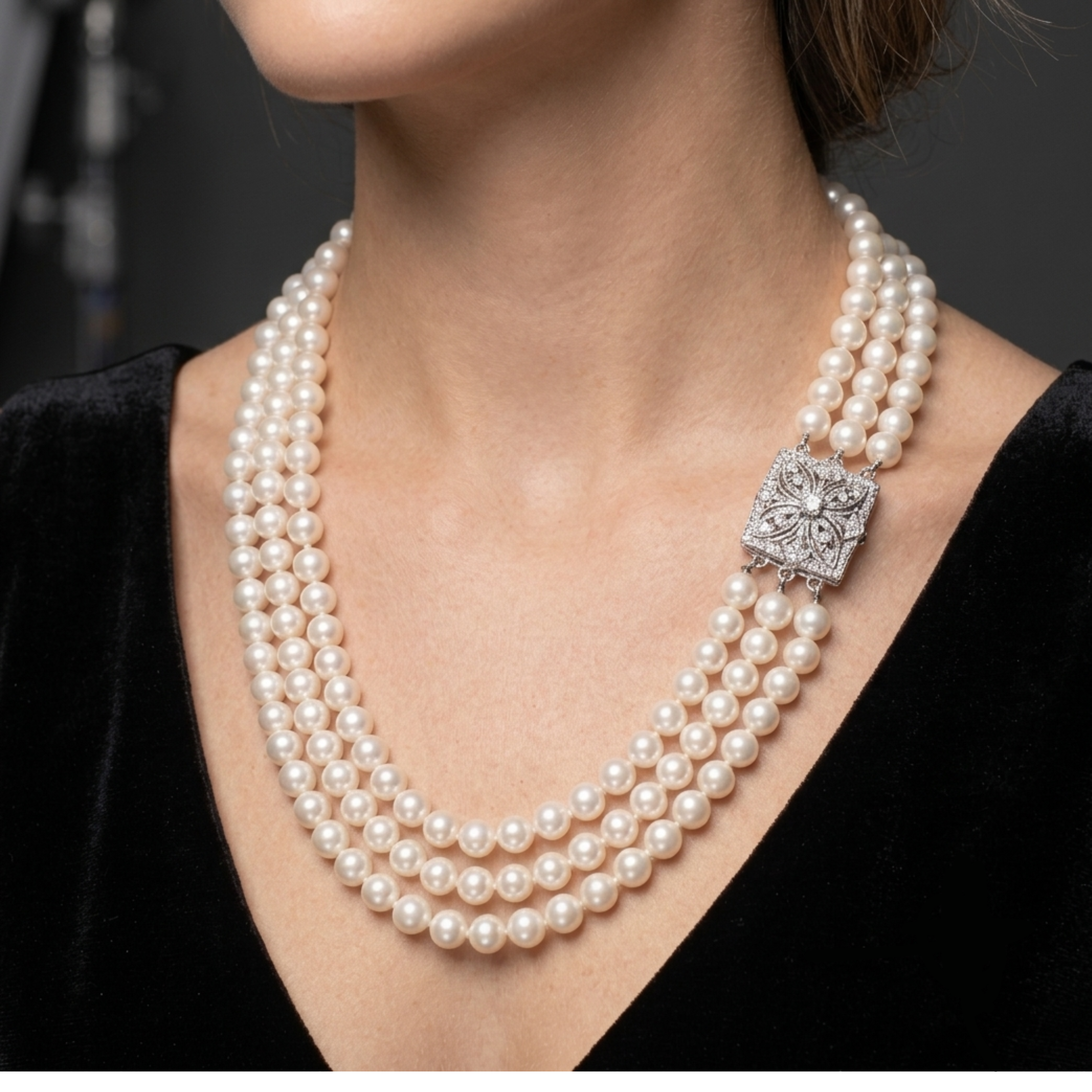 Ymirre Triple Row Pearl Necklace