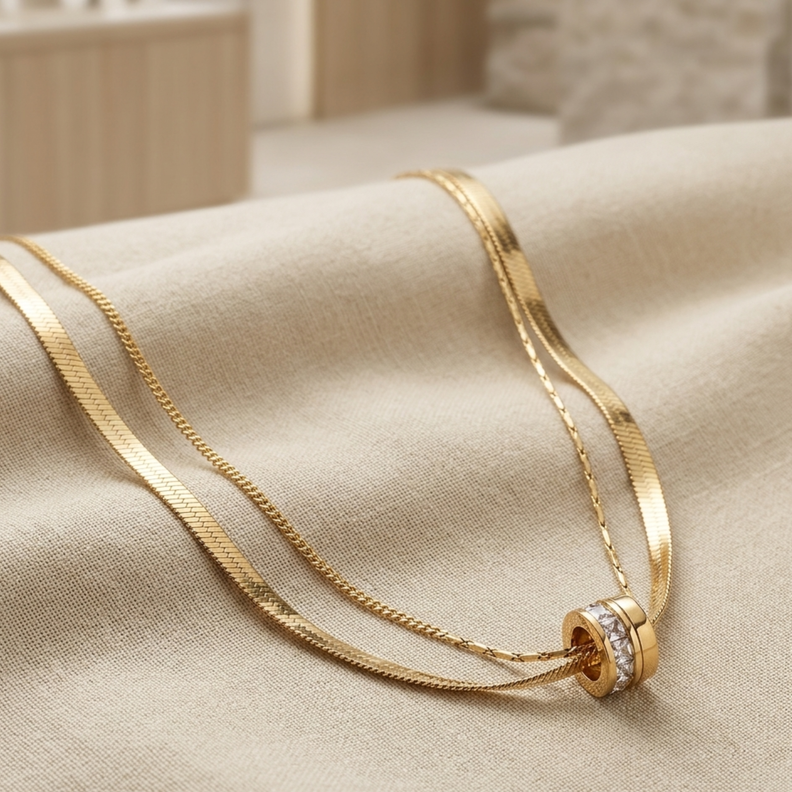 Virelle Schichtkette mit vergoldeten Ringen