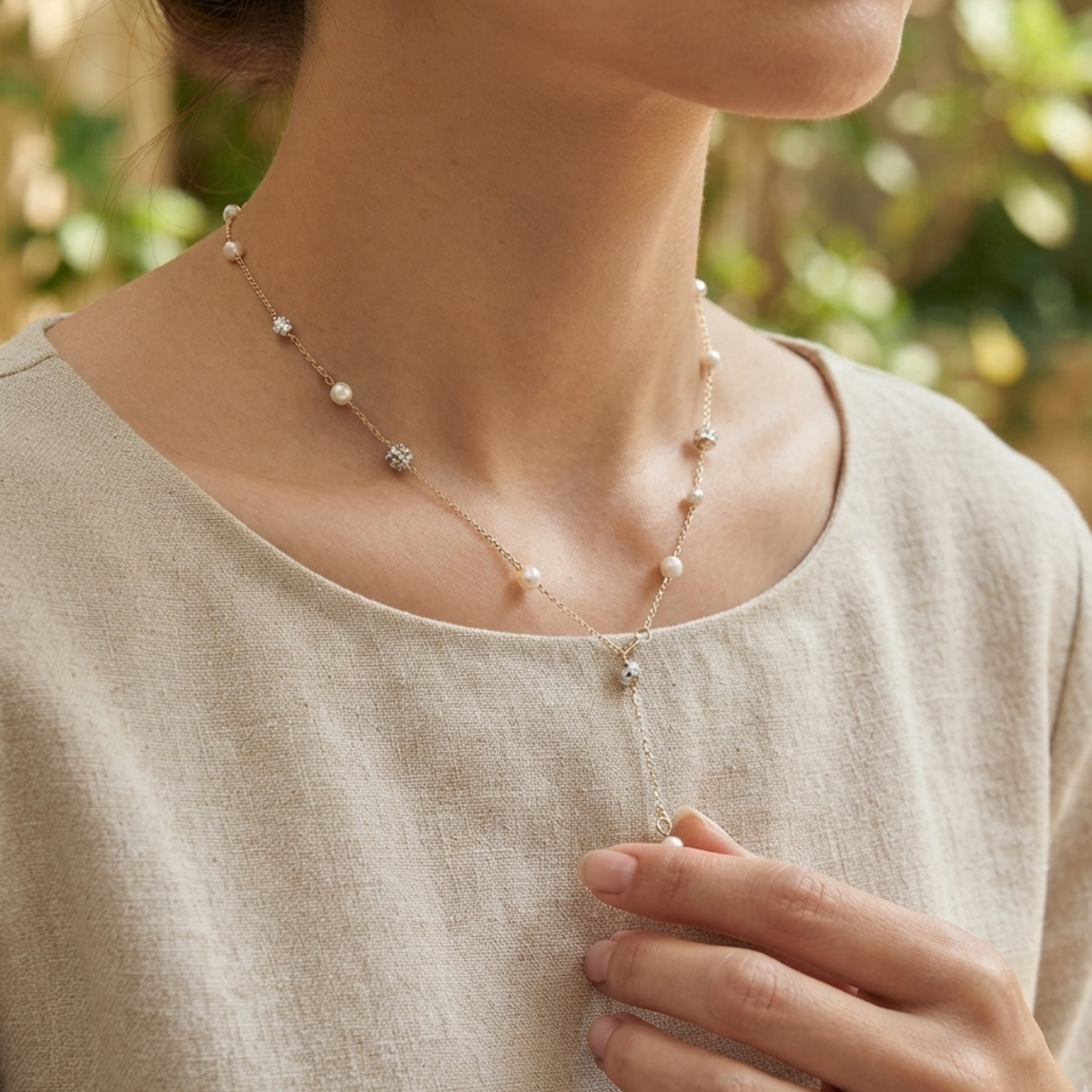 Caelina Zircon Pearl Round Choker Necklace