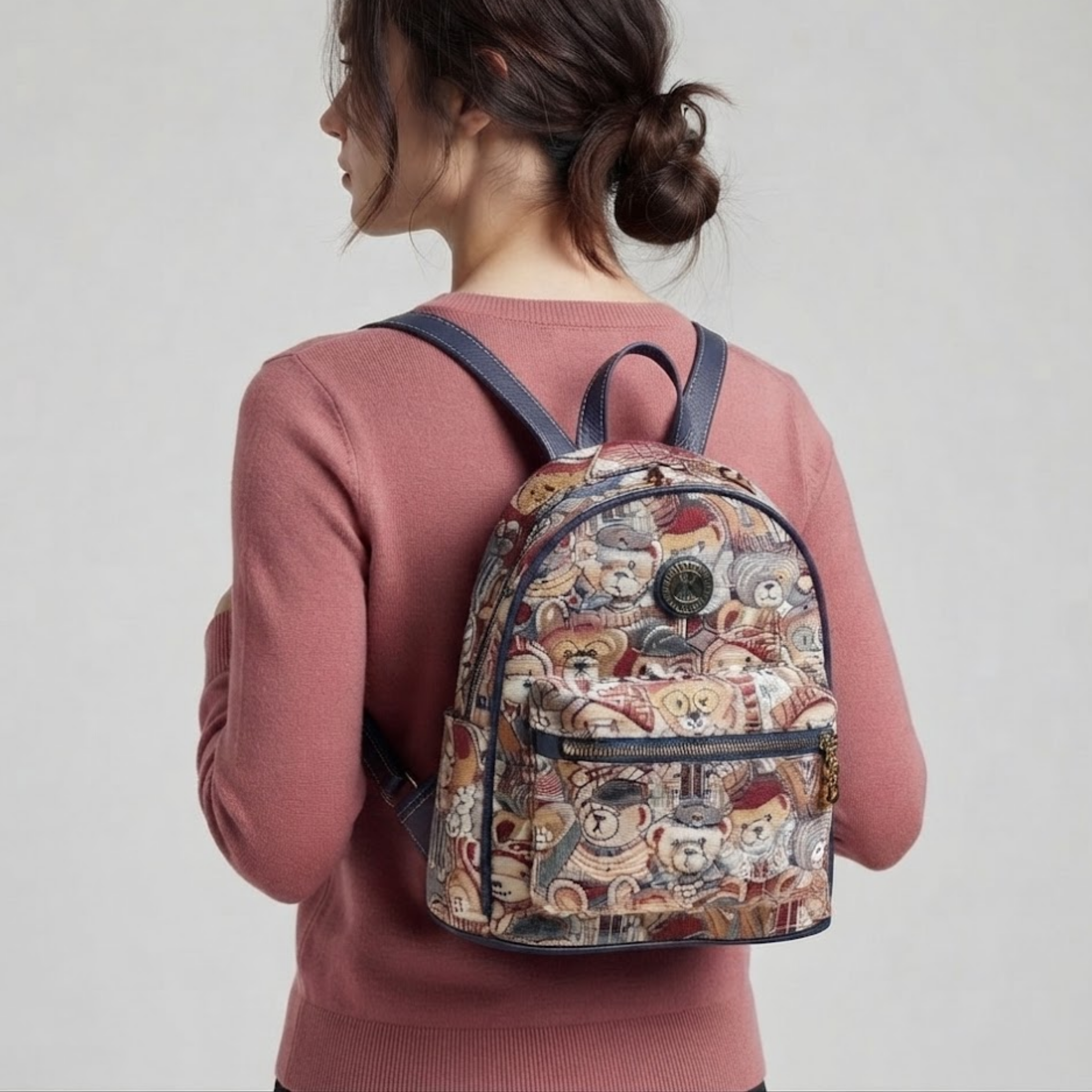 Sophie Azure Bear Casual Canvas Backpack