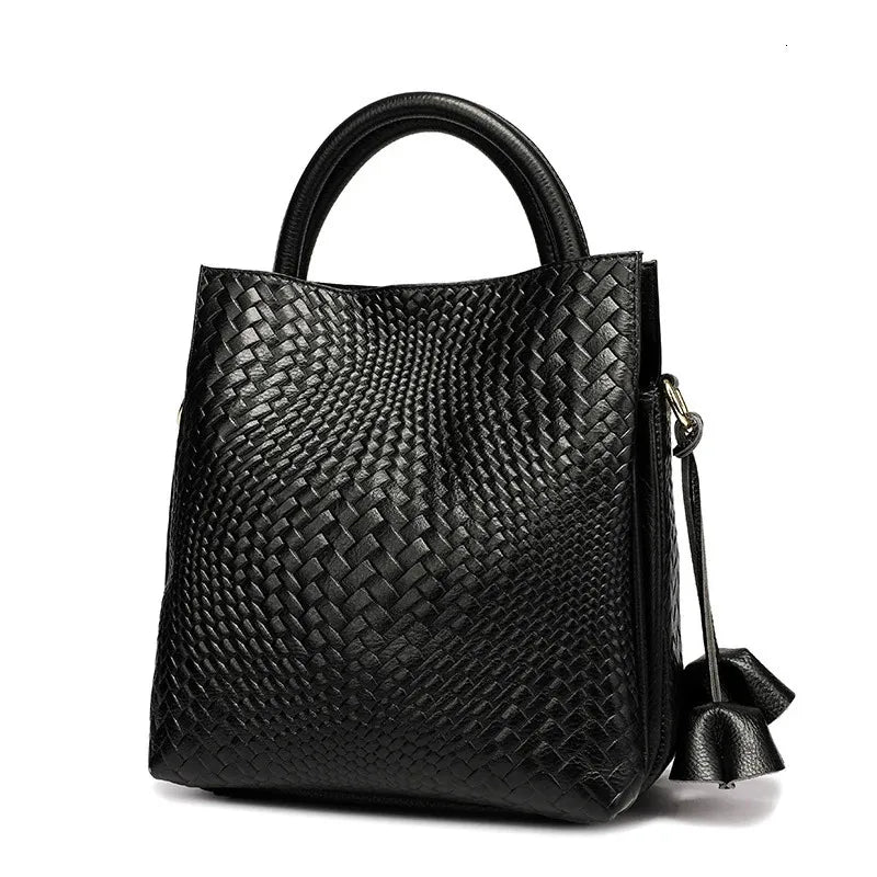 Woven Leather Bucket Bag