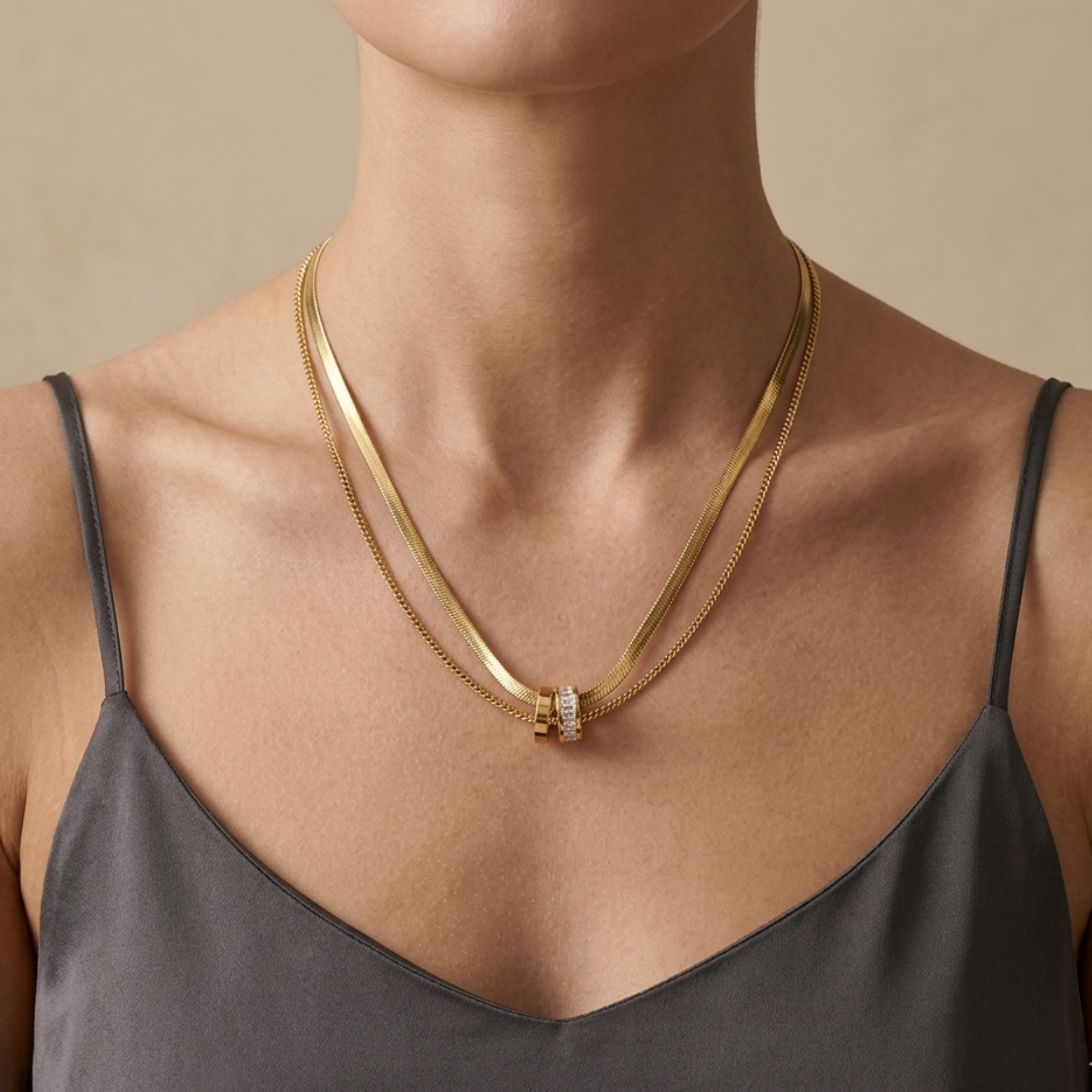 Virelle Schichtkette mit vergoldeten Ringen