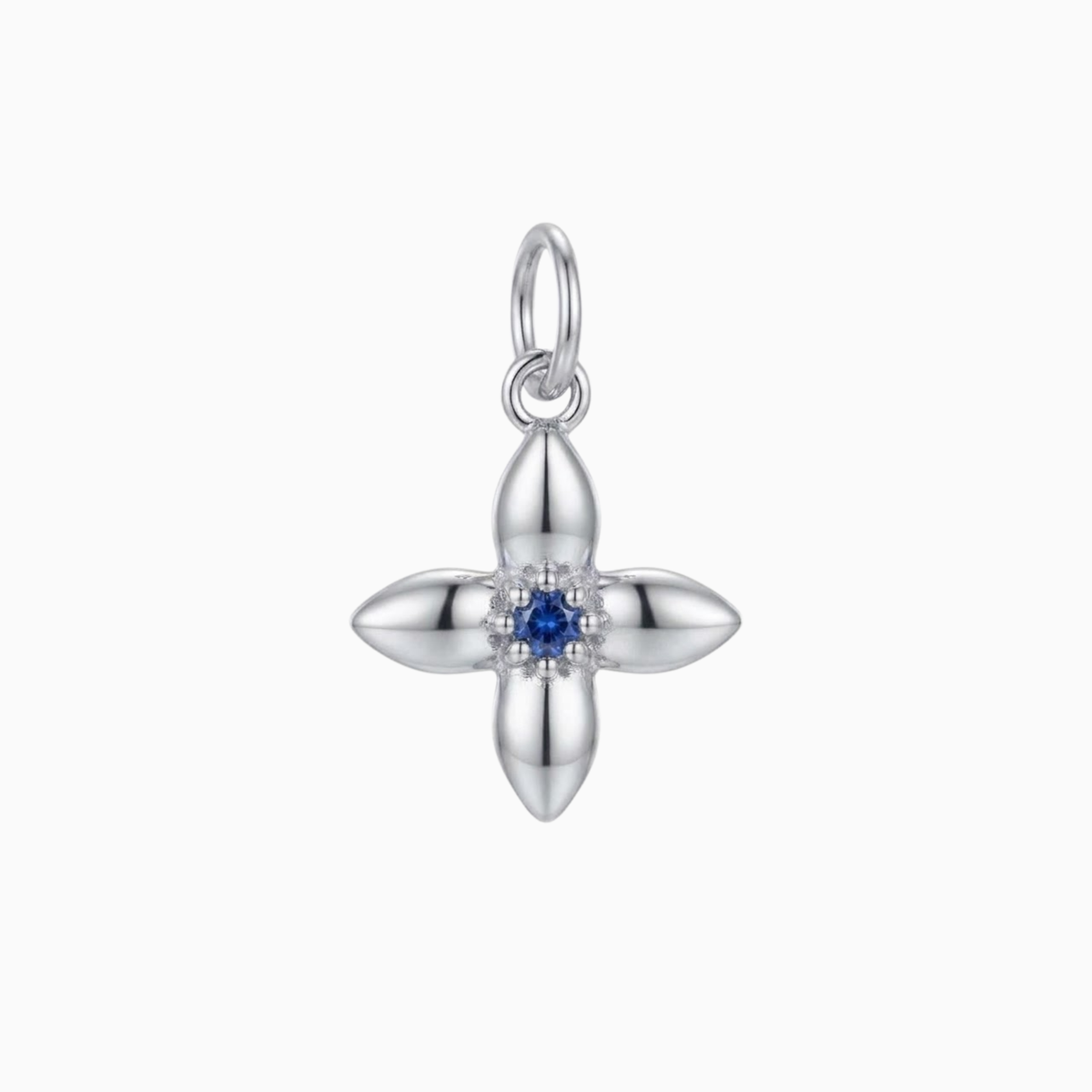Charms - Blumen-Anhänger aus Silber mit blauem Edelstein in der Mitte