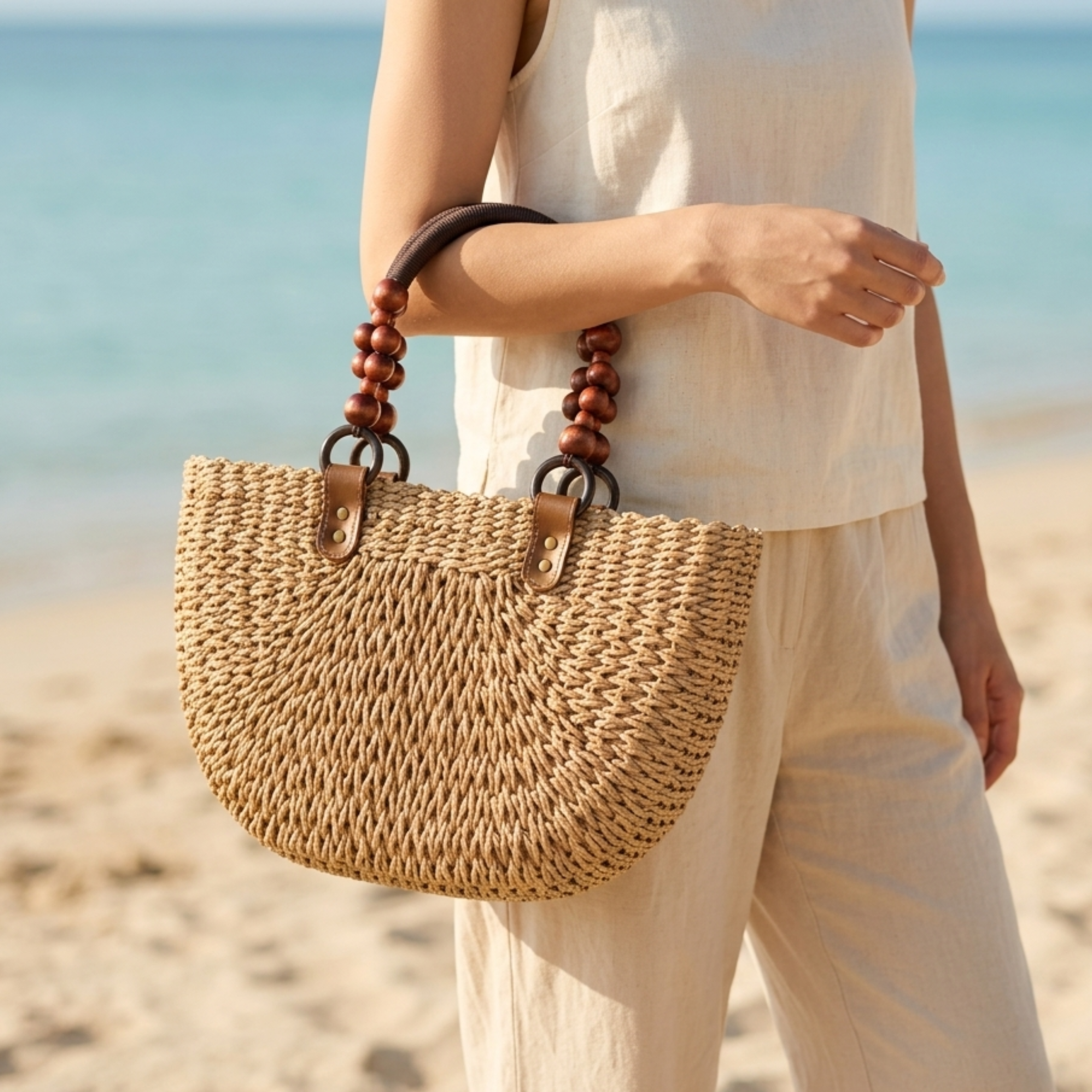 Versatile Bohemian Straw Woven Handbag - Sustainable Bag