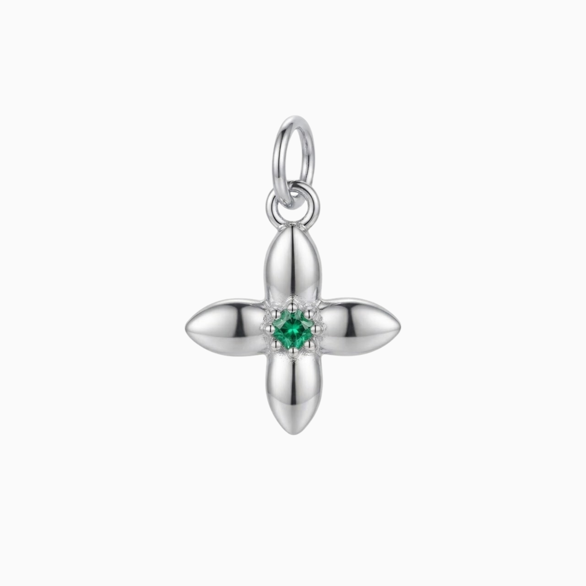 Charms - Blumen-Anhänger aus Silber mit grünem Edelstein in der Mitte