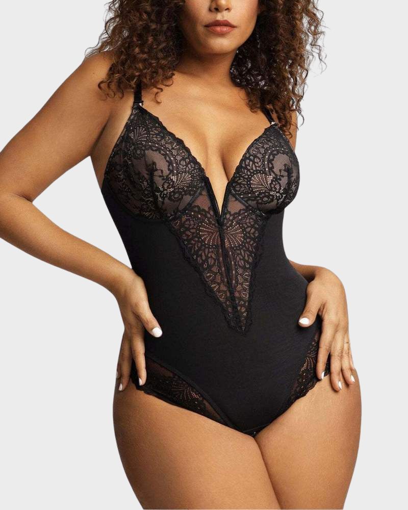 Elegant Lace Deep V-Neck Bodysuit