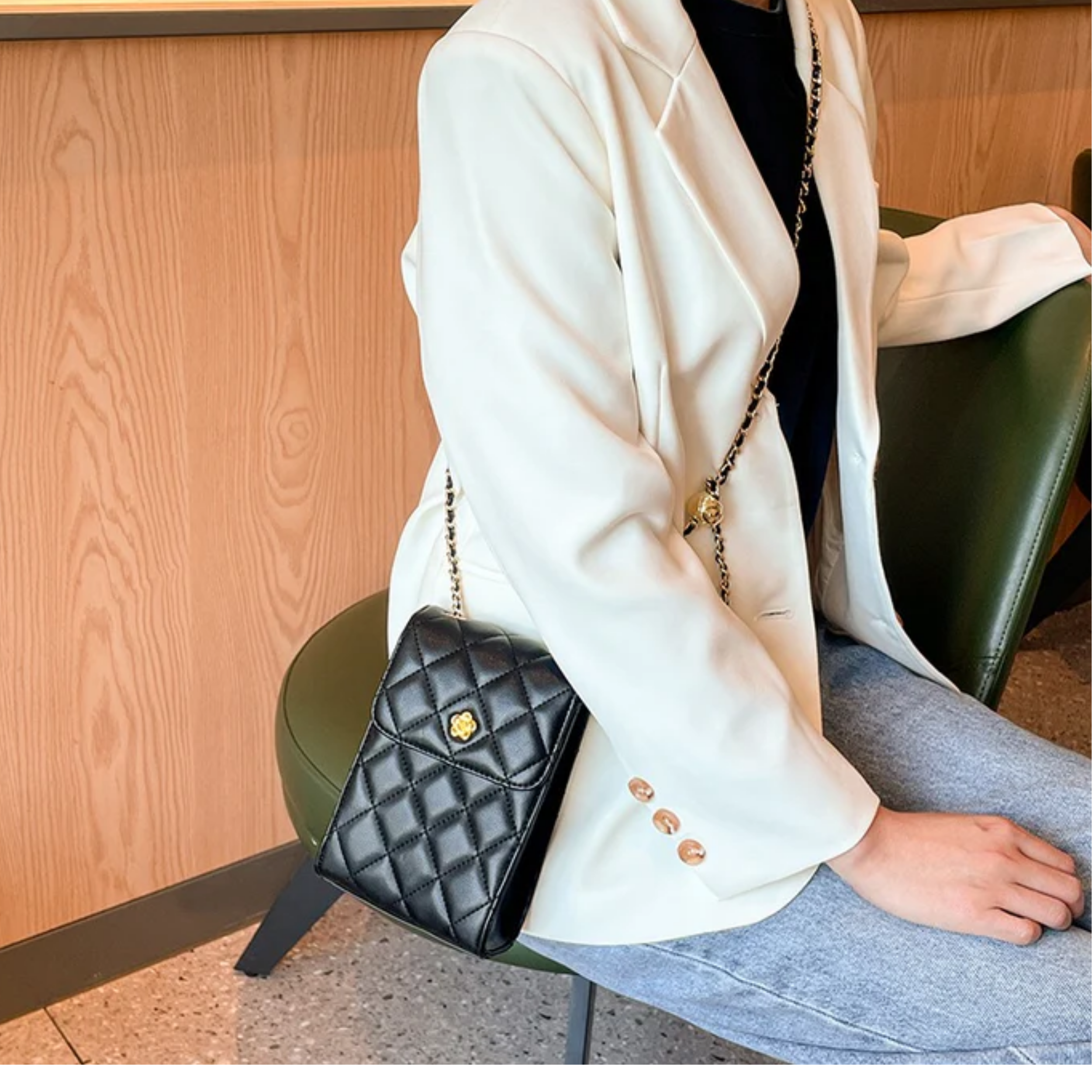Celesthée Genuine Leather Chain Mini Crossbody Phone Bag