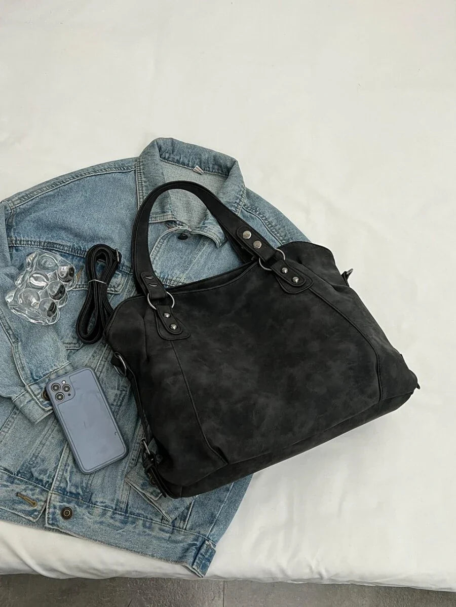 Velvet Voyage Vintage Vegan Wildleder-Optik Crossbody Tote