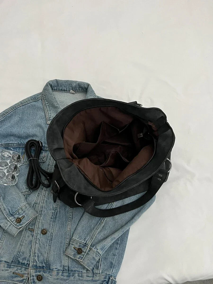 Velvet Voyage Vintage Vegan Wildleder-Optik Crossbody Tote