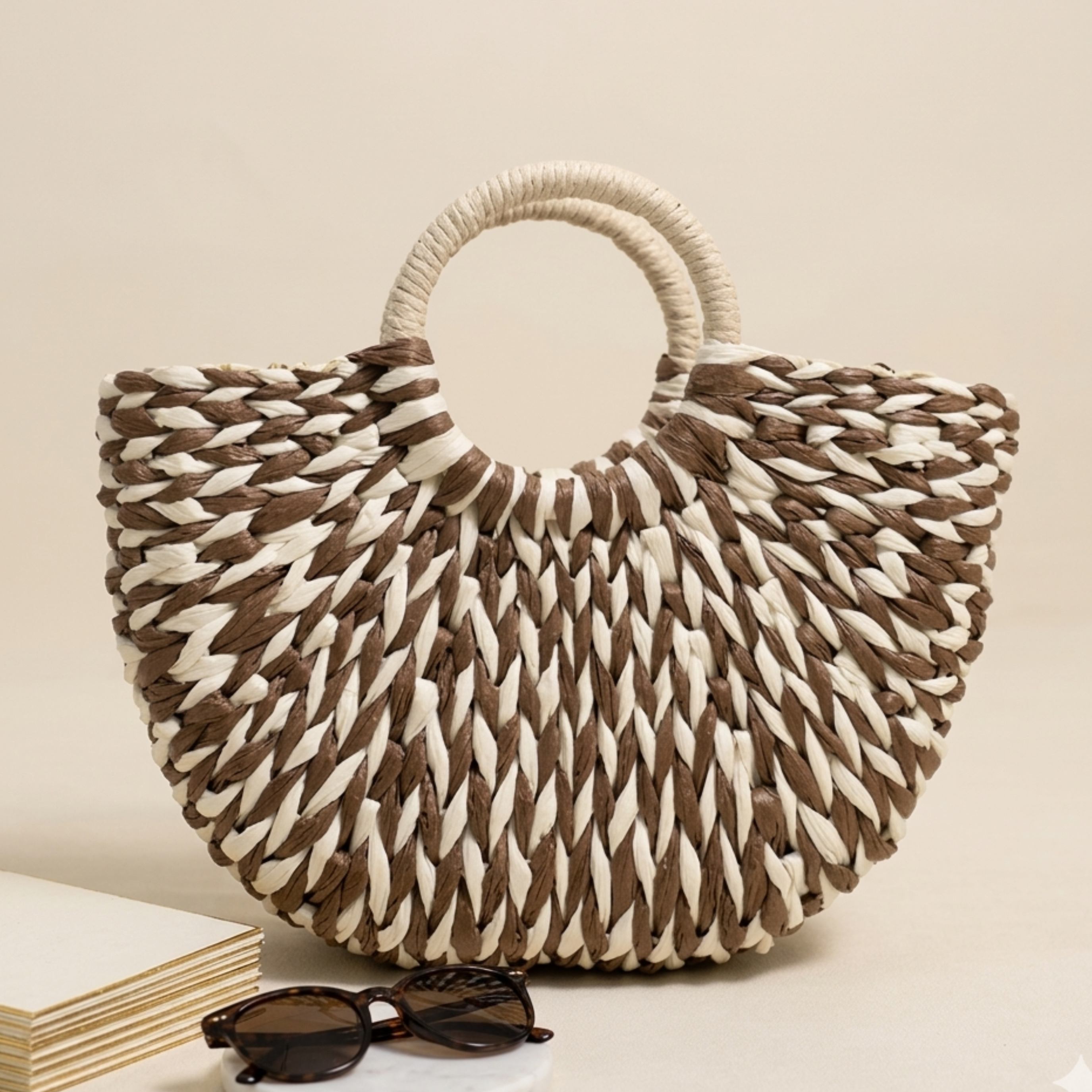 Bohemian Half-Round Woven Handbag - Sustainable Bag