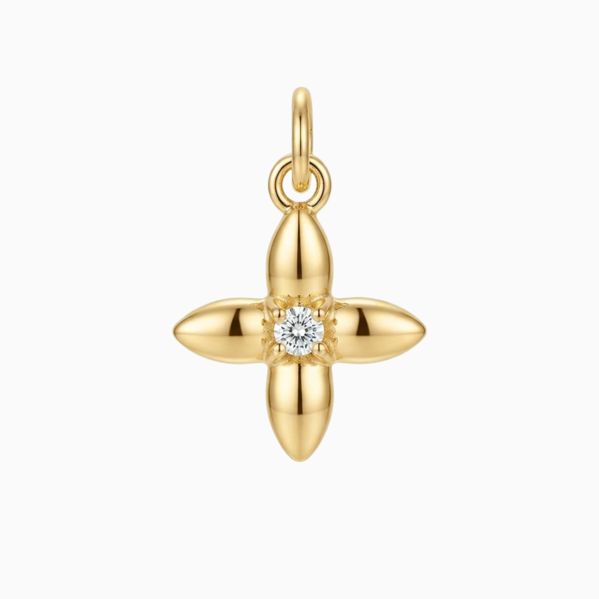 Anhänger - Goldene Blume mit weißem Edelstein in der Mitte