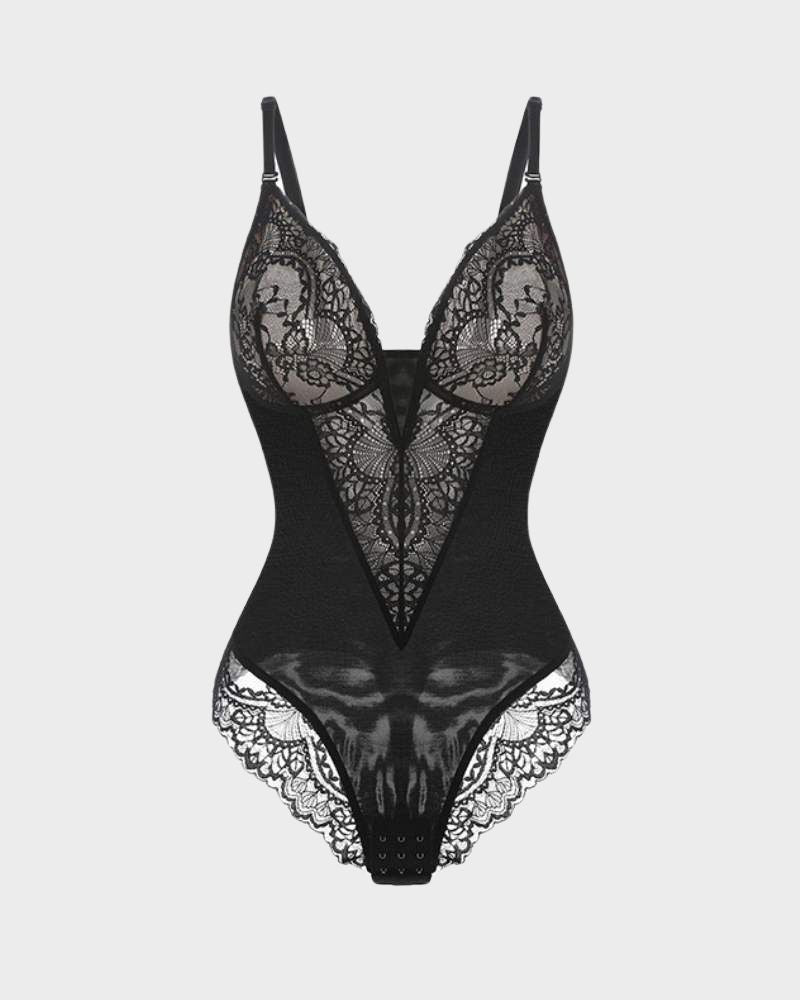 Elegant Lace Deep V-Neck Bodysuit