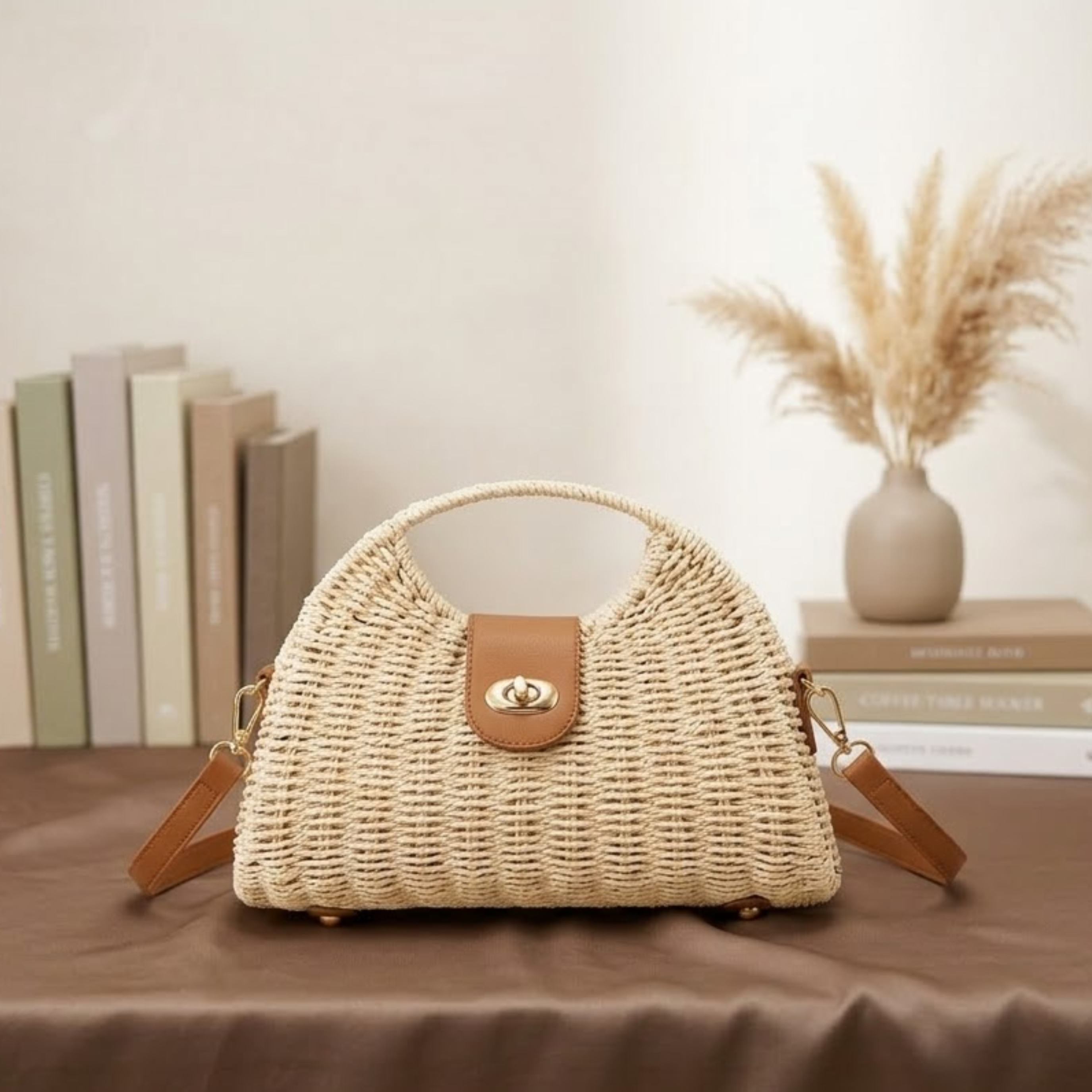 Schicke Strohtasche mit gewebtem Schulterriemen – Nachhaltige Tasche