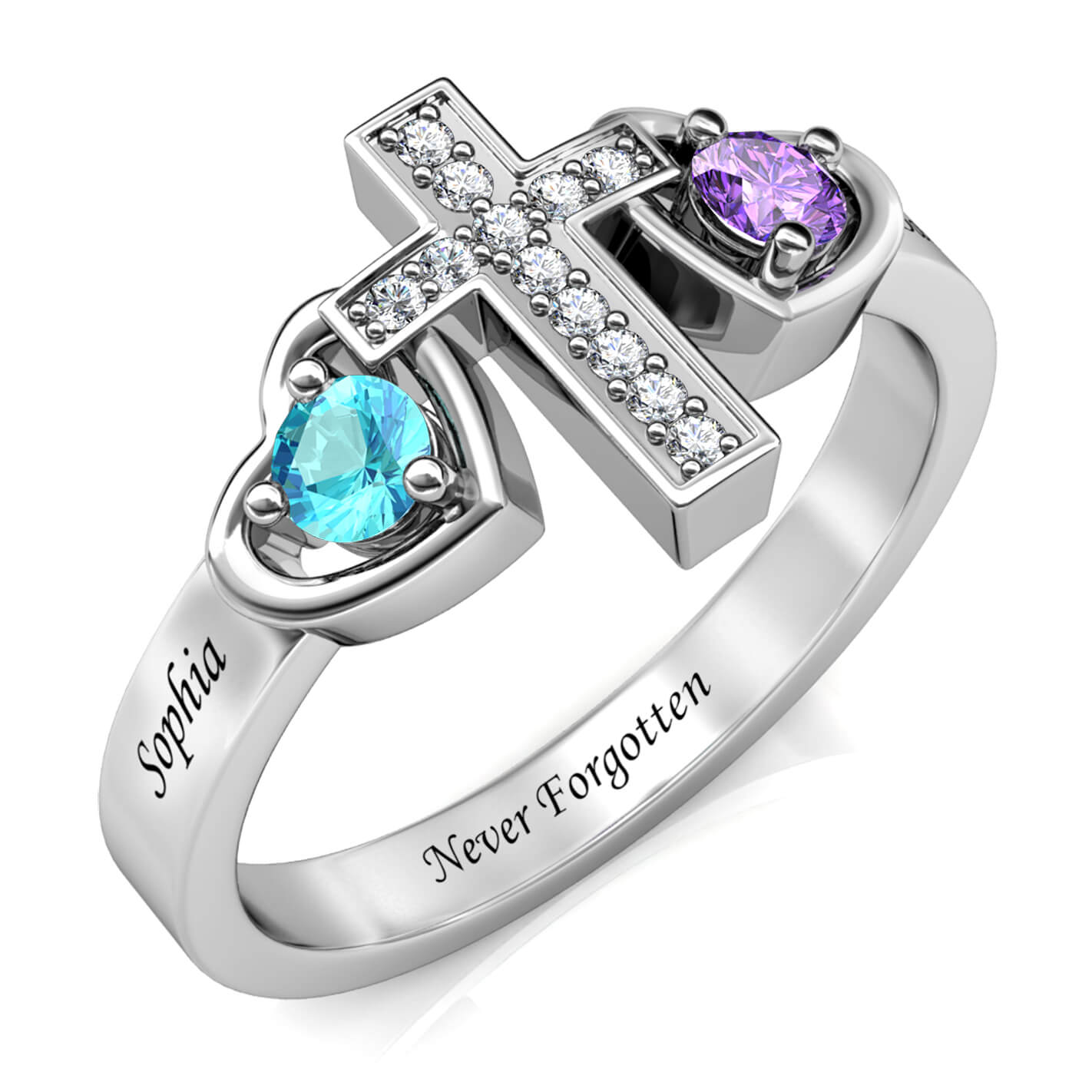 Personalisierter gravierter 925 Sterling Silberring mit Zirkonsteinen – Personalisierter Schmuck für Frauen