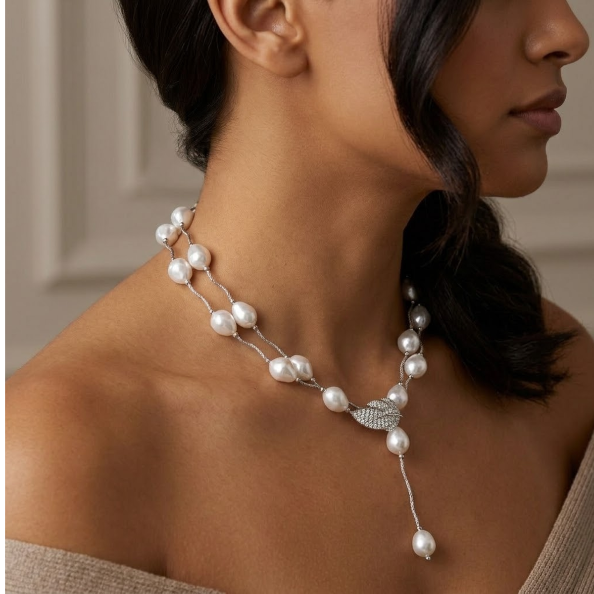 Fiorielle White Edison Keshi Pearl Necklace