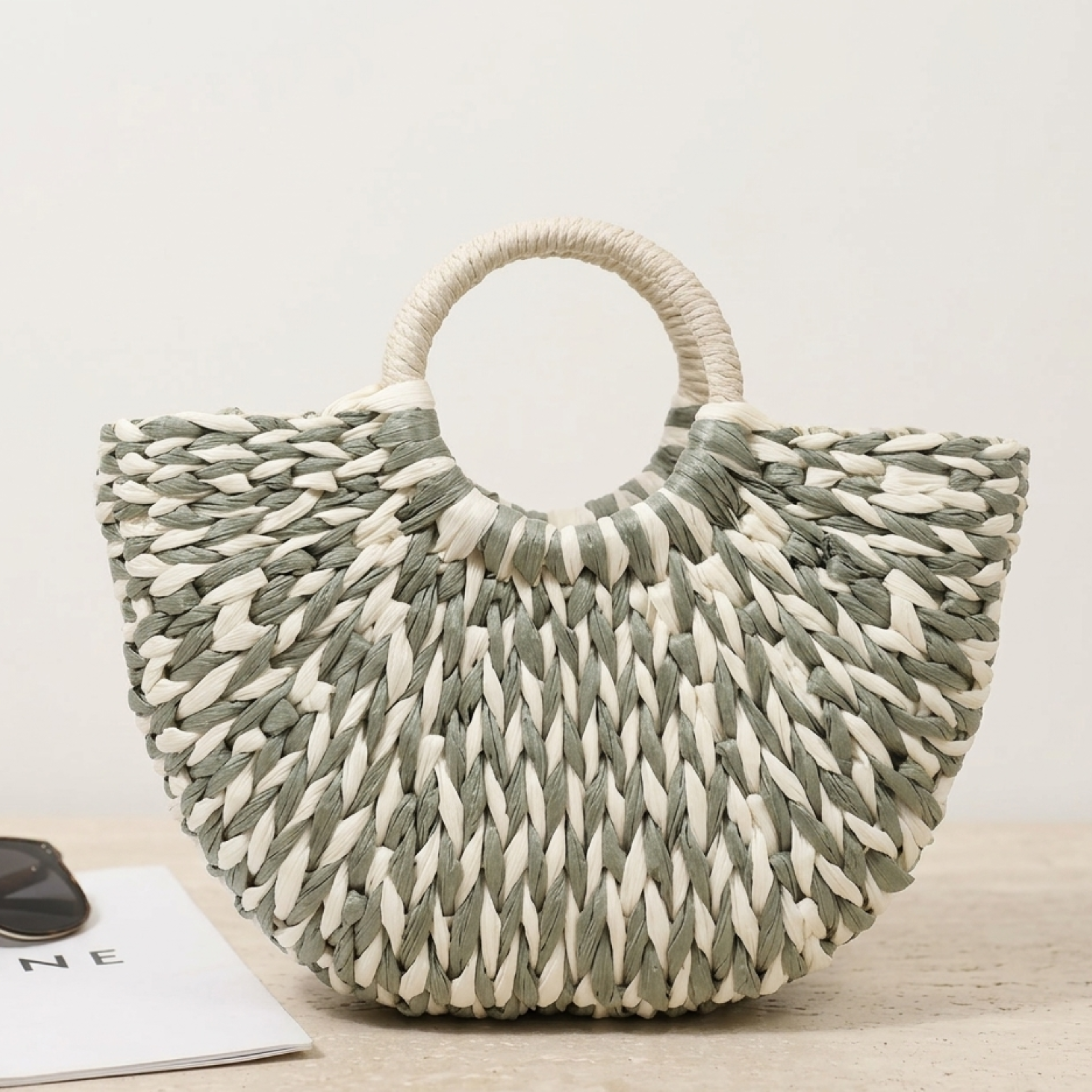 Bohemian Half-Round Woven Handbag - Sustainable Bag