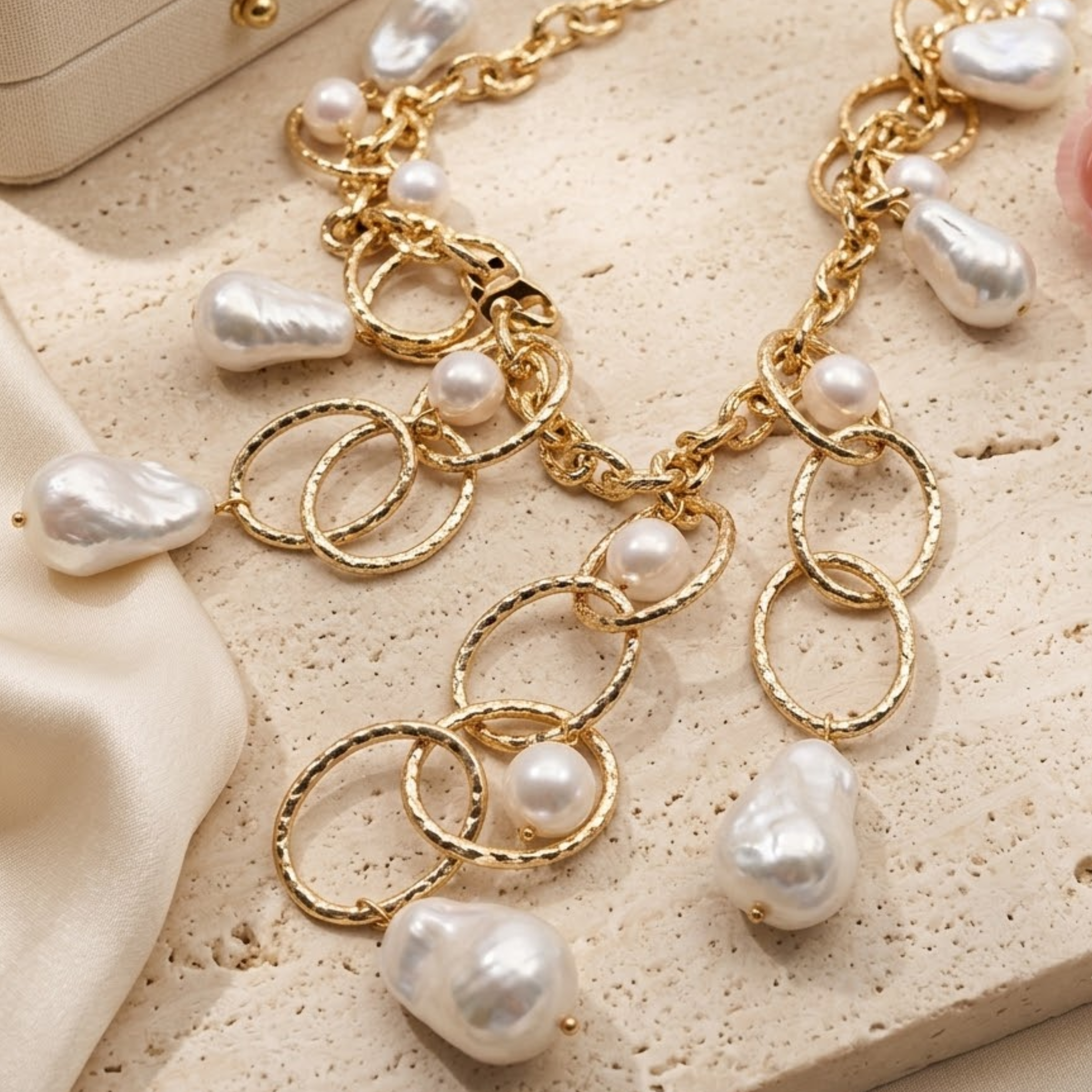 Selene-Halskette mit barocker Perlenkette