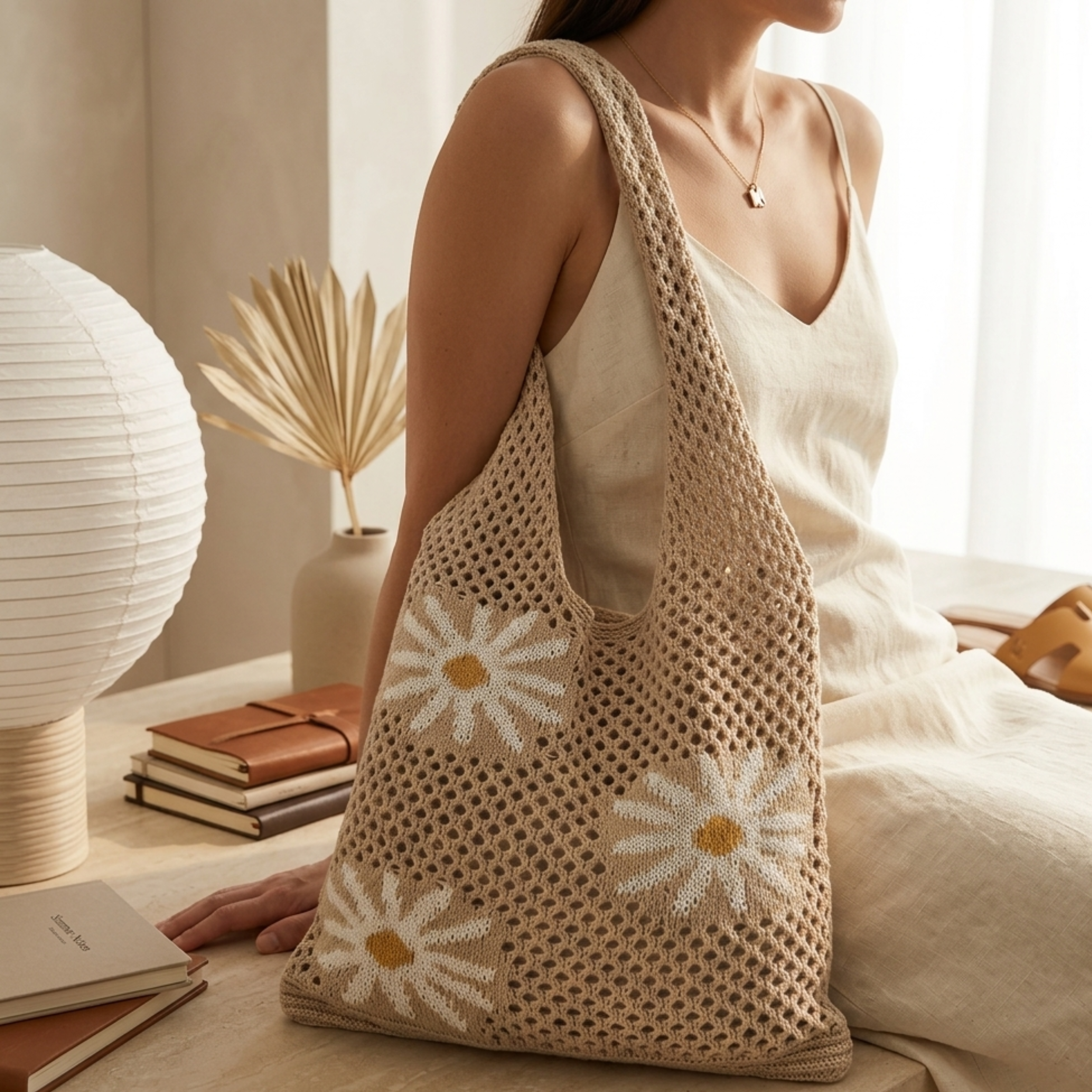 Mini Blossom Hollow-Out Knitted Tote Bag – Sustainable Bag