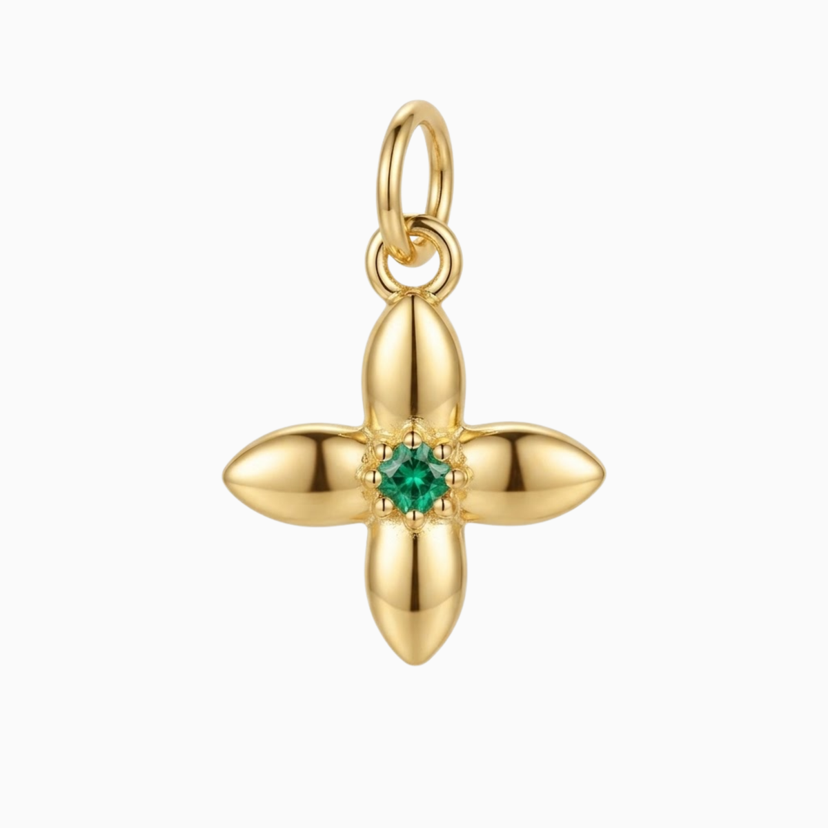 Charms - Gold Flower with Green Gem Center Pendant