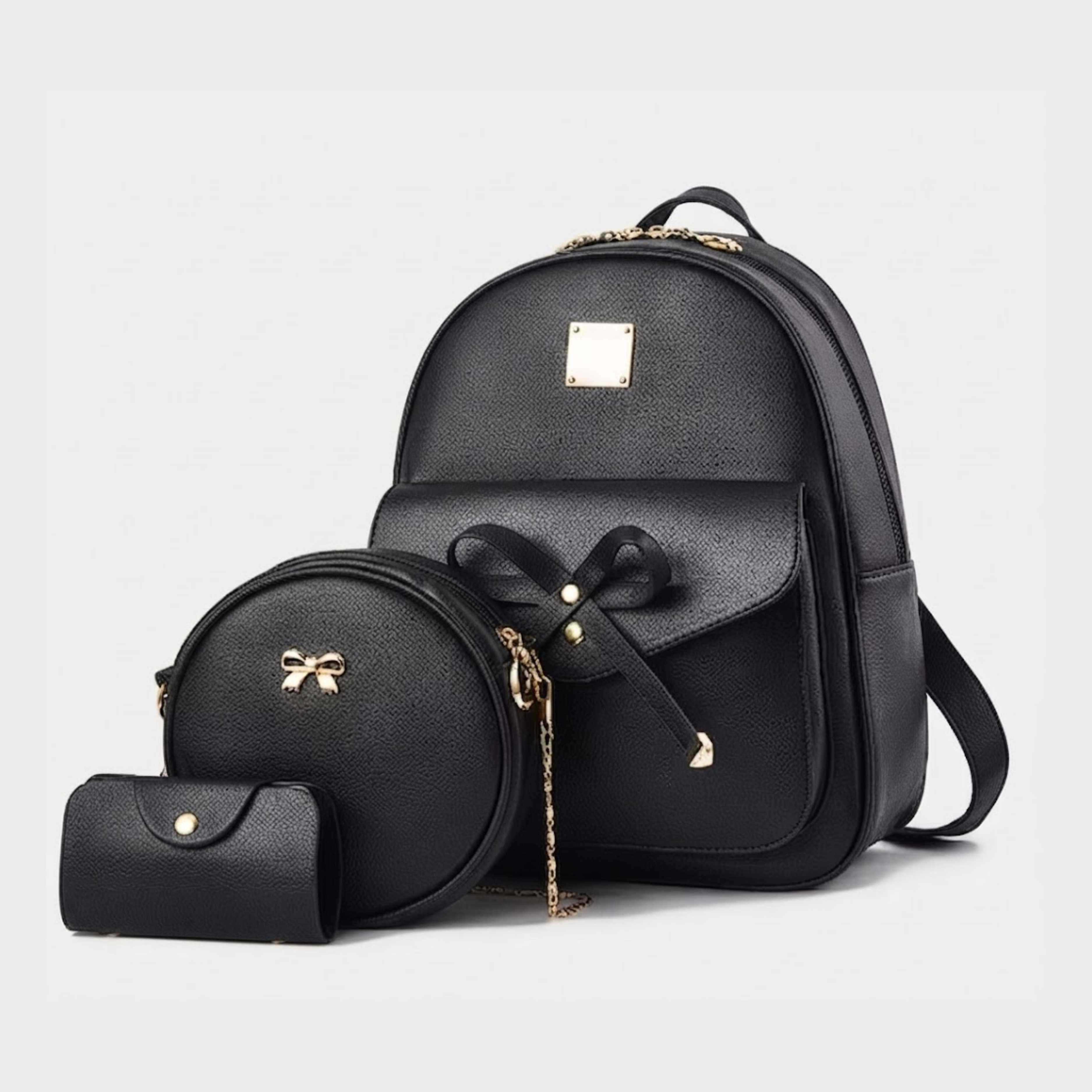 Jalene Chic 3-teiliges Rucksack- und Handtaschen-Set mit Schleife