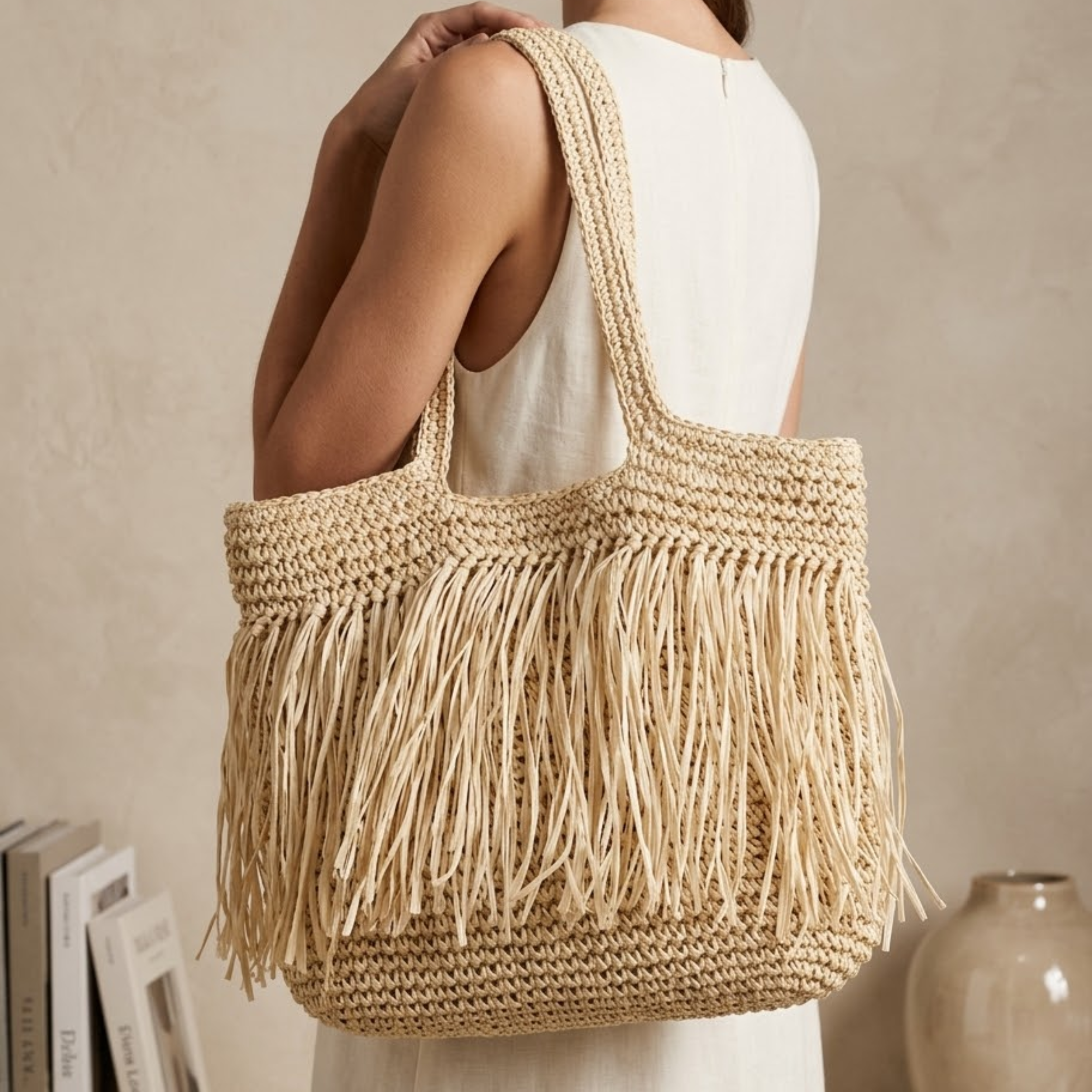 Handwoven Raffia Straw Shoulder Tote Bag – Sustainable Bag