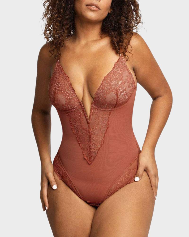 Elegant Lace Deep V-Neck Bodysuit