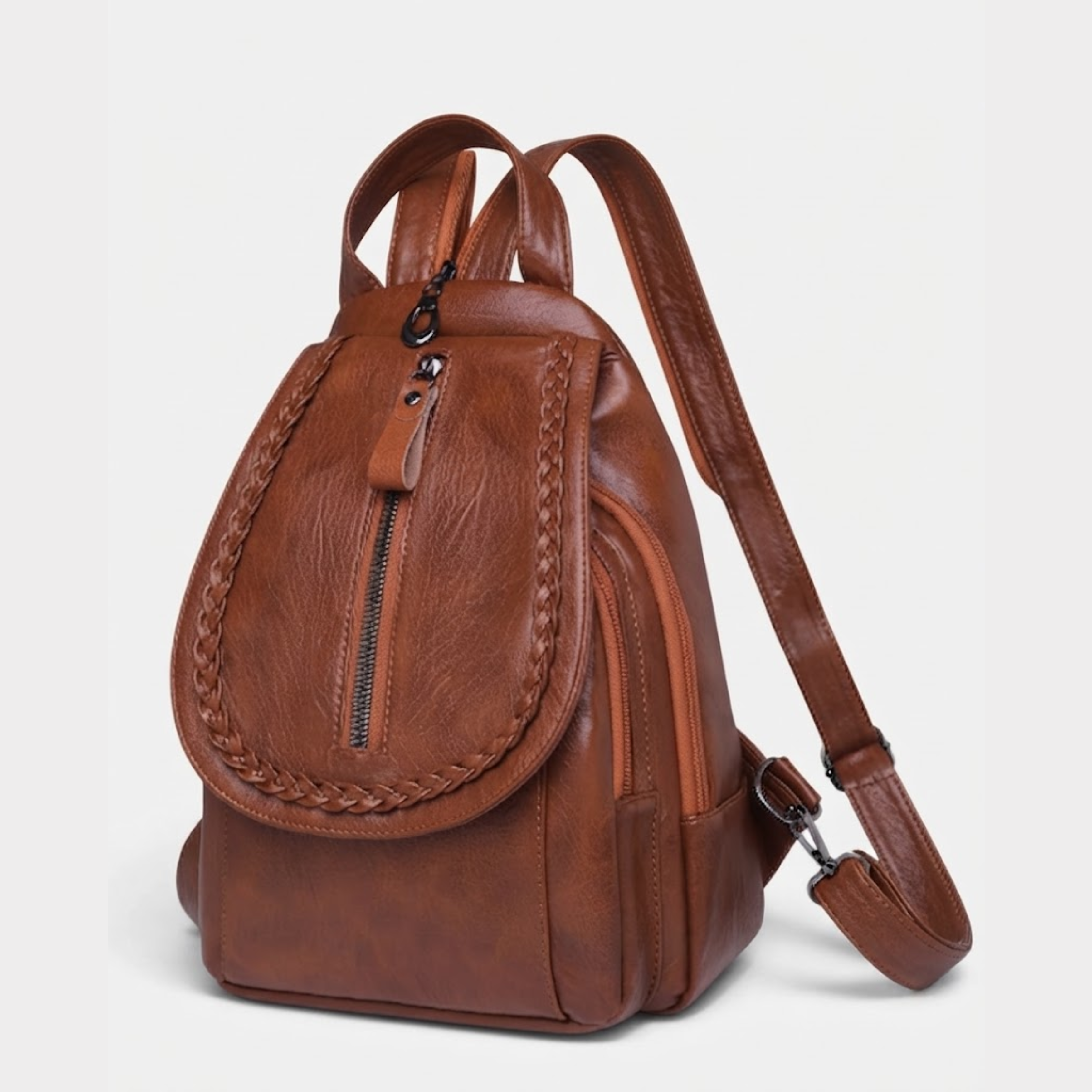 Natasha Braided Trim Convertible Leather Backpack