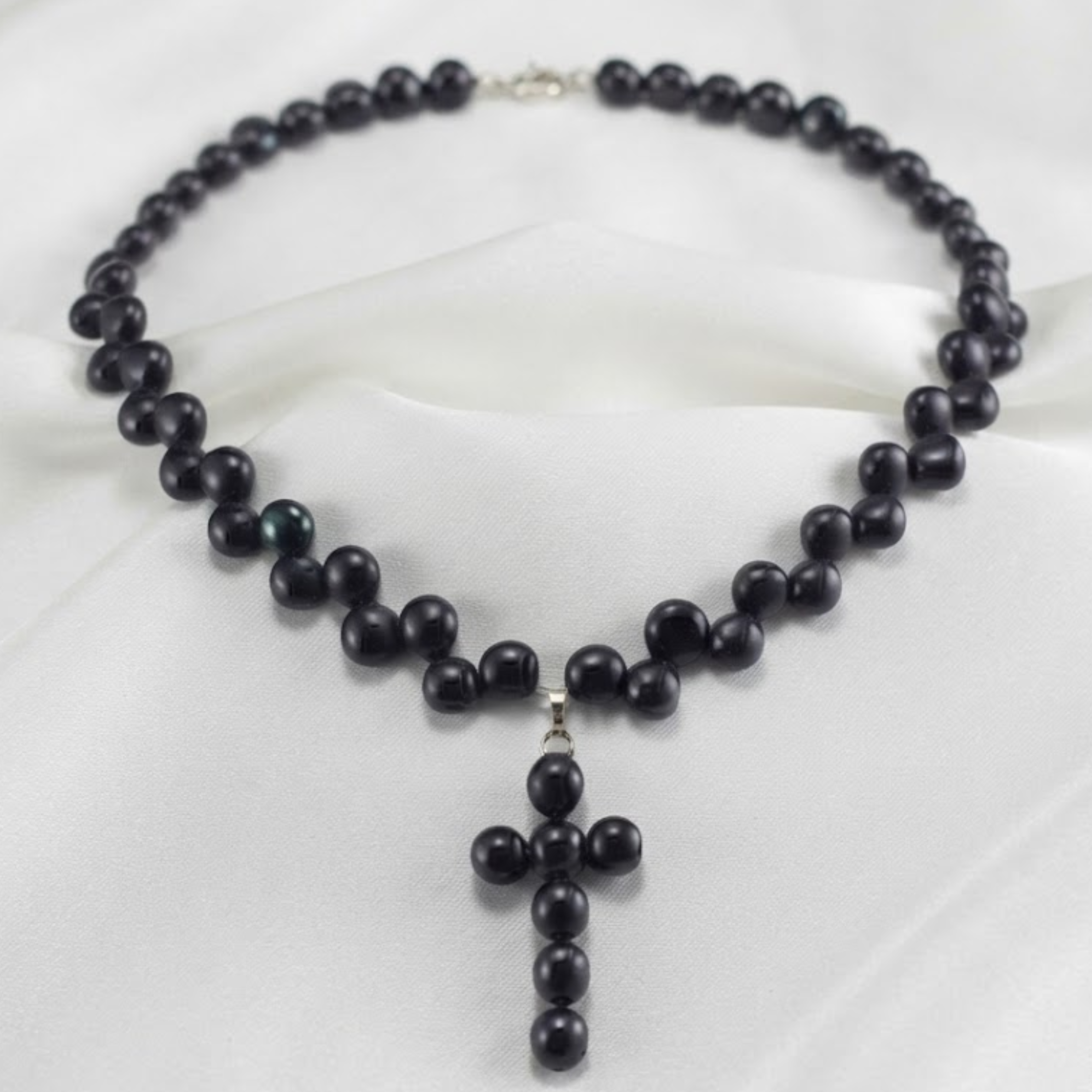 Noctelle Black Akoya Pearl Cross Necklace