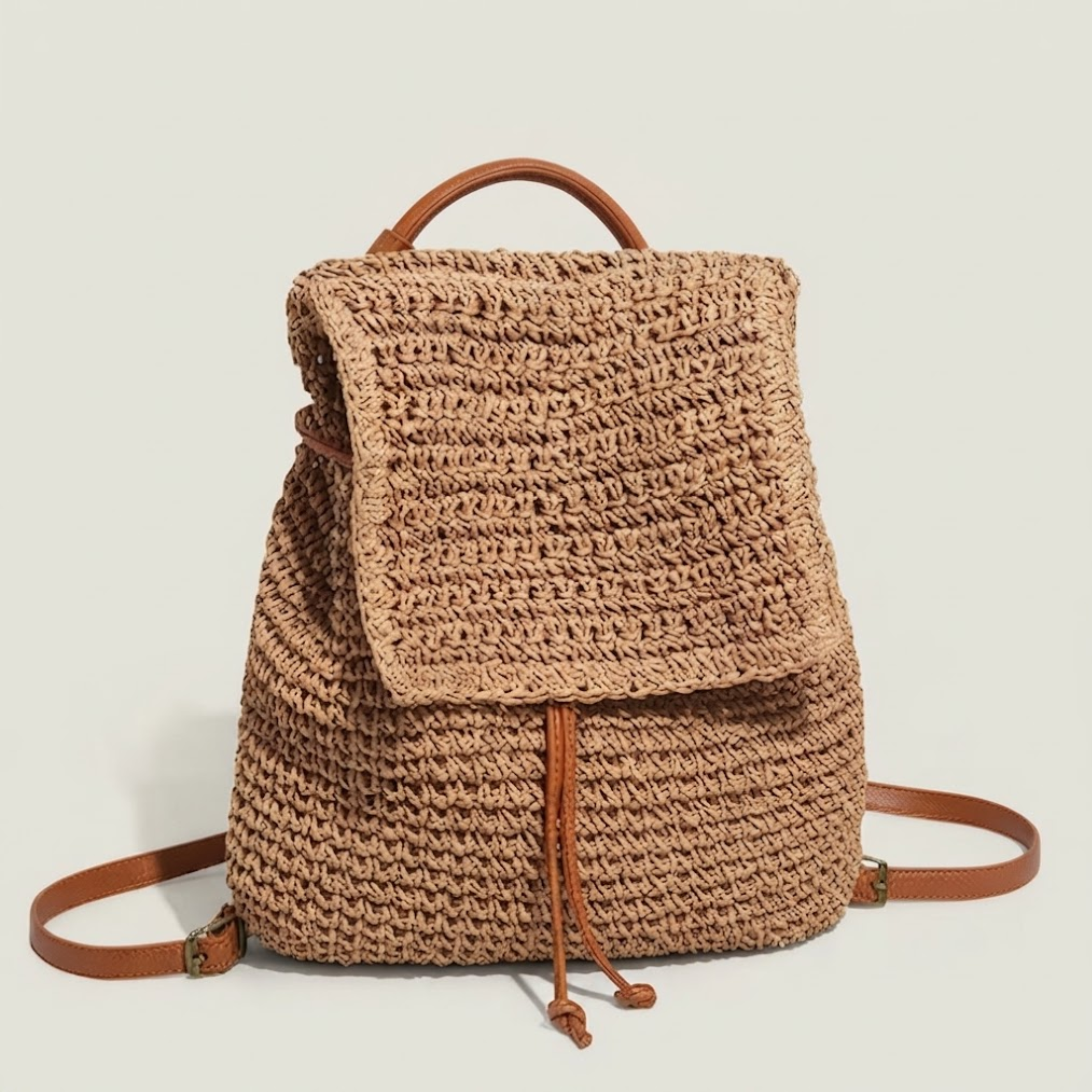 Gwen Boho Woven Straw Flap Backpack