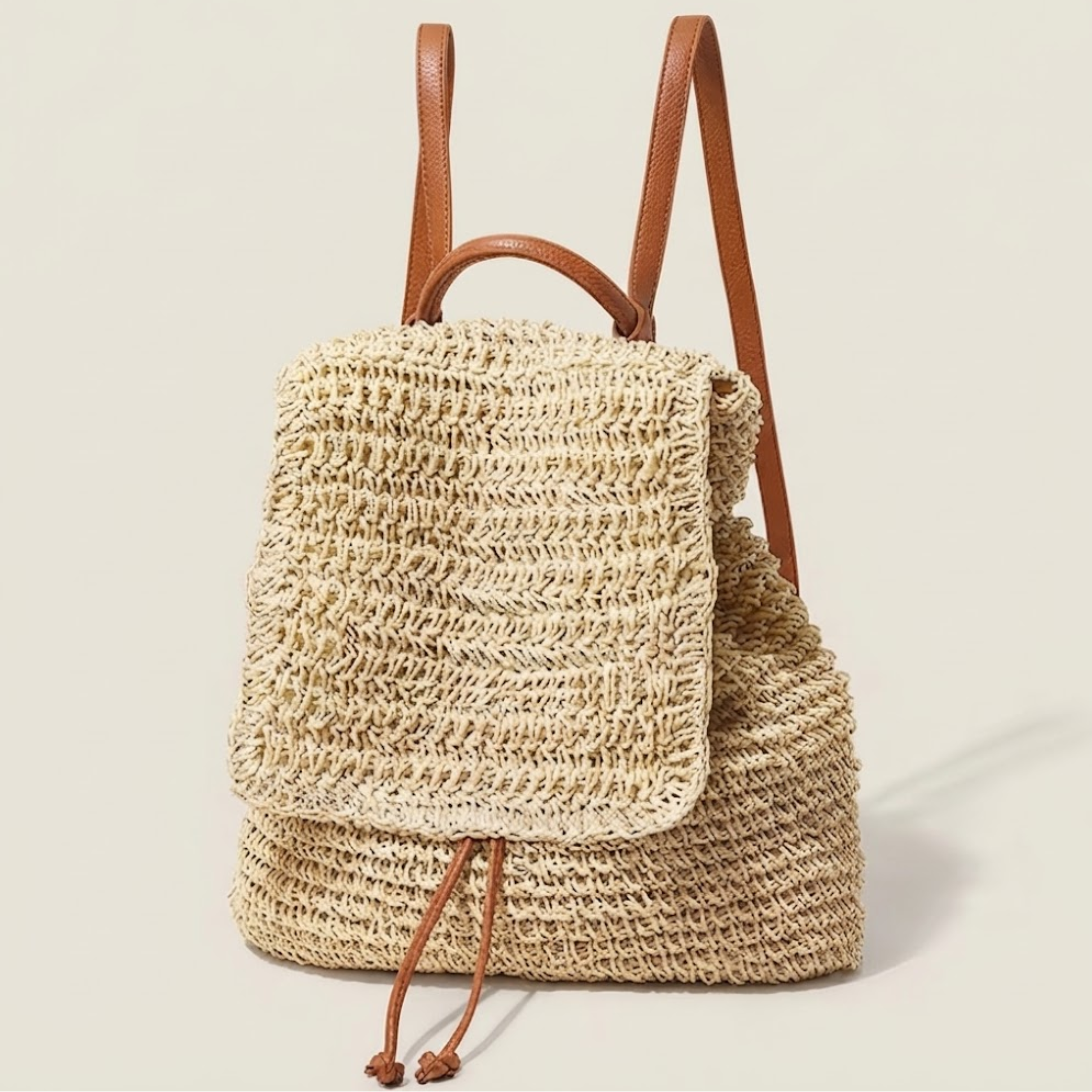 Gwen Boho Woven Straw Flap Backpack