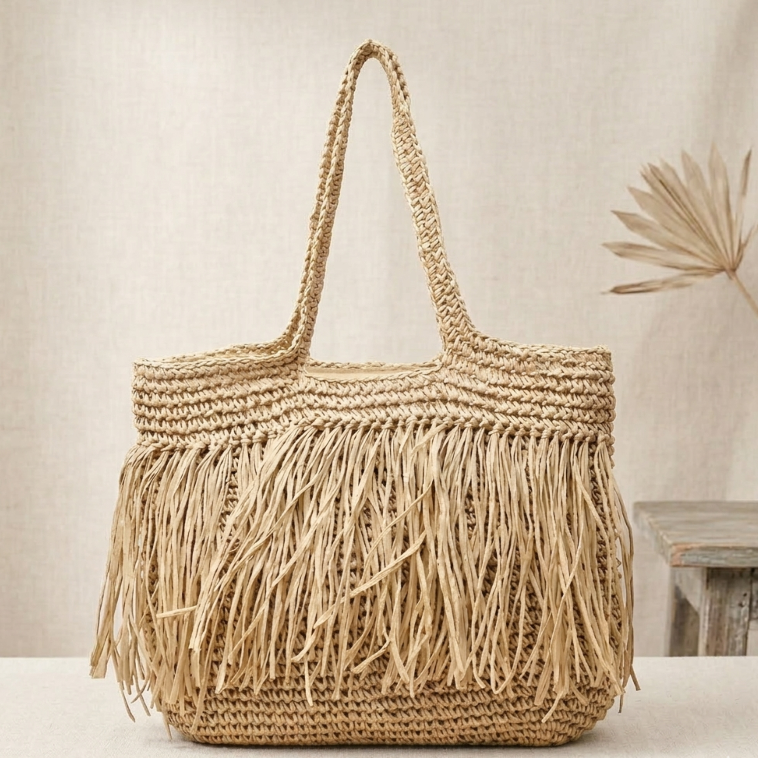 Handgewebte Raffia-Stroh-Schultertasche – Nachhaltige Tasche
