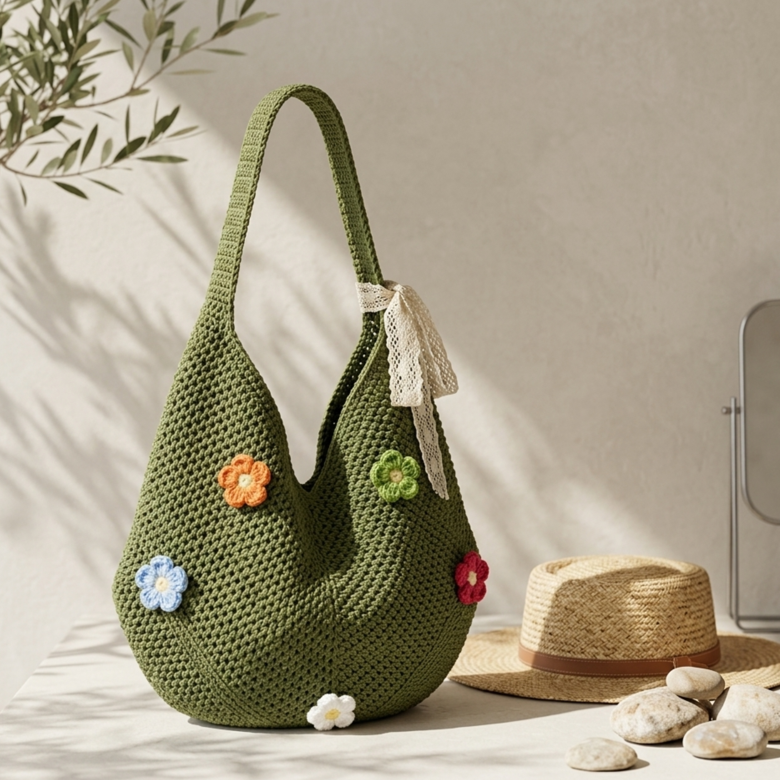 Mini Blossom Hohlgestrickte Tragetasche – Nachhaltige Tasche