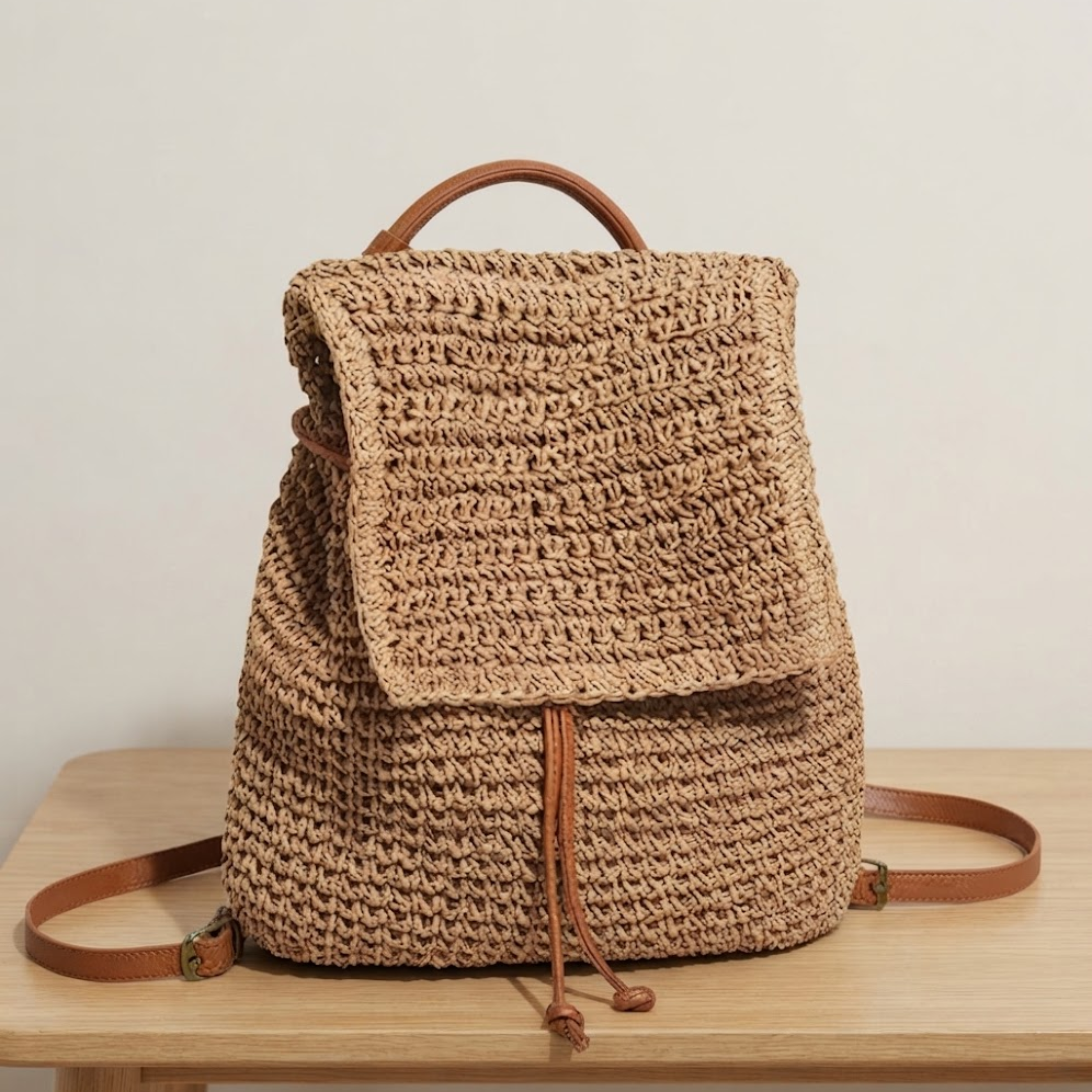 Gwen Boho Woven Straw Flap Backpack