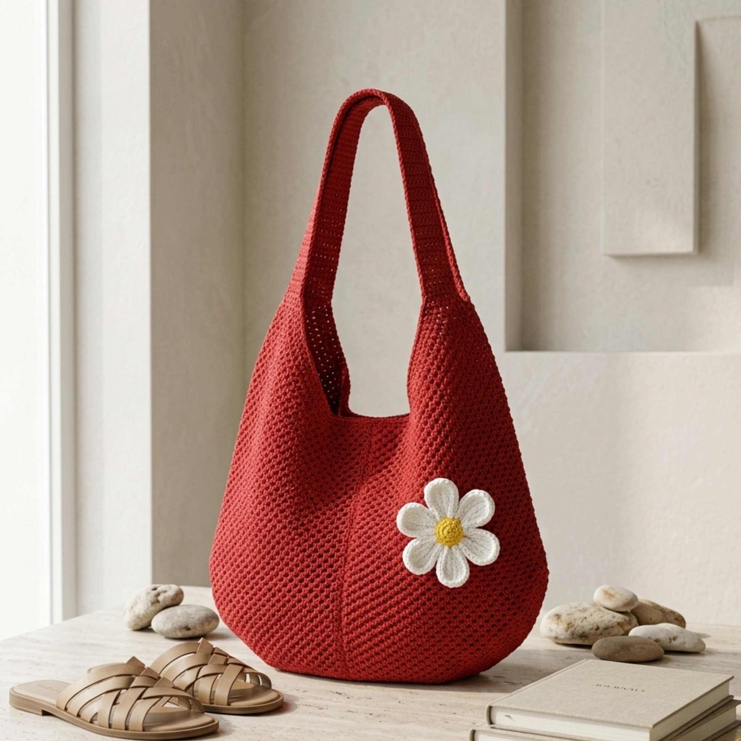 Lone Petal Hohlgestrickte Tragetasche – Nachhaltige Tasche