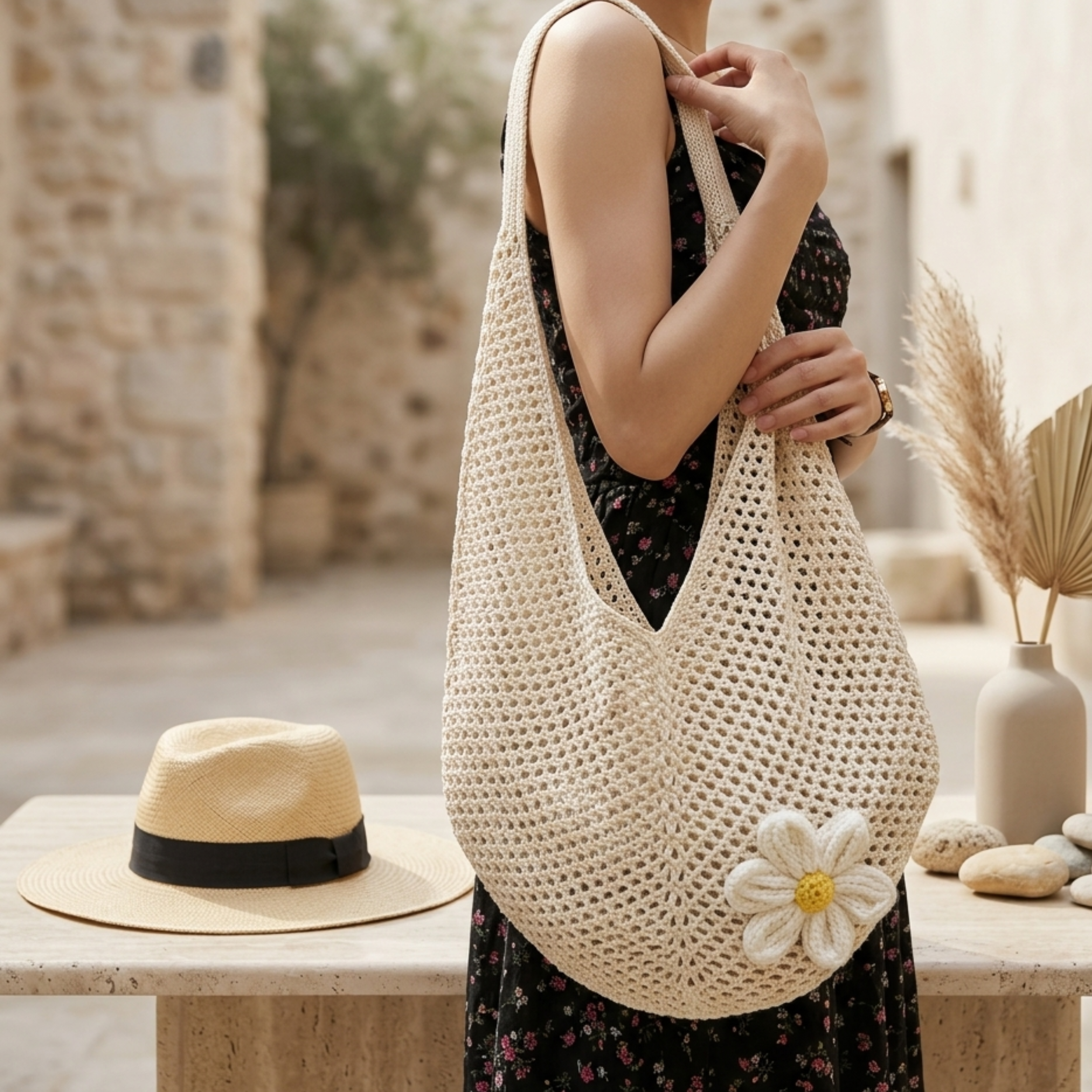 Lone Petal Hohlgestrickte Tragetasche – Nachhaltige Tasche