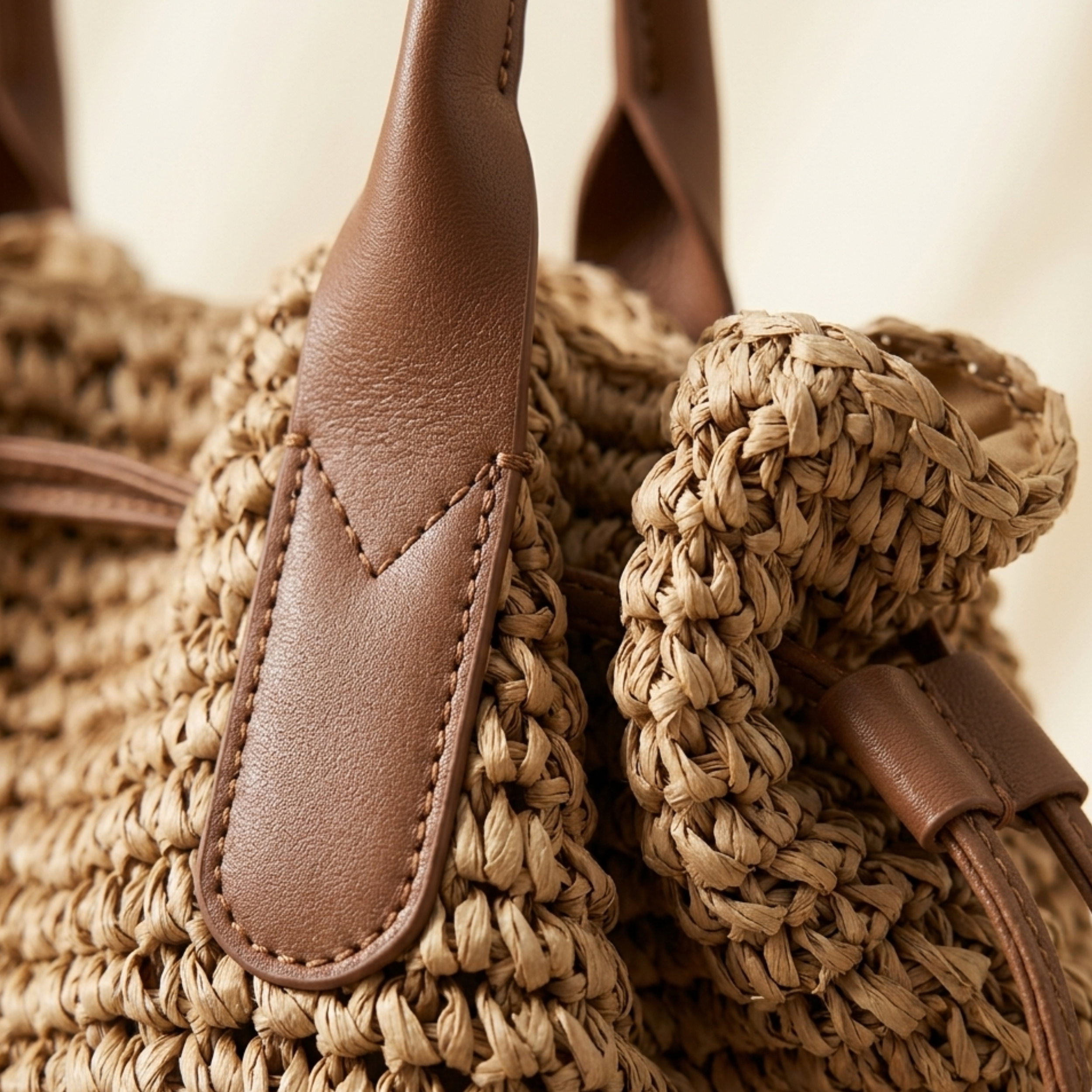 Premium Handwoven Straw Tote with Drawstring Shoulder Bag - Sustainable Bag