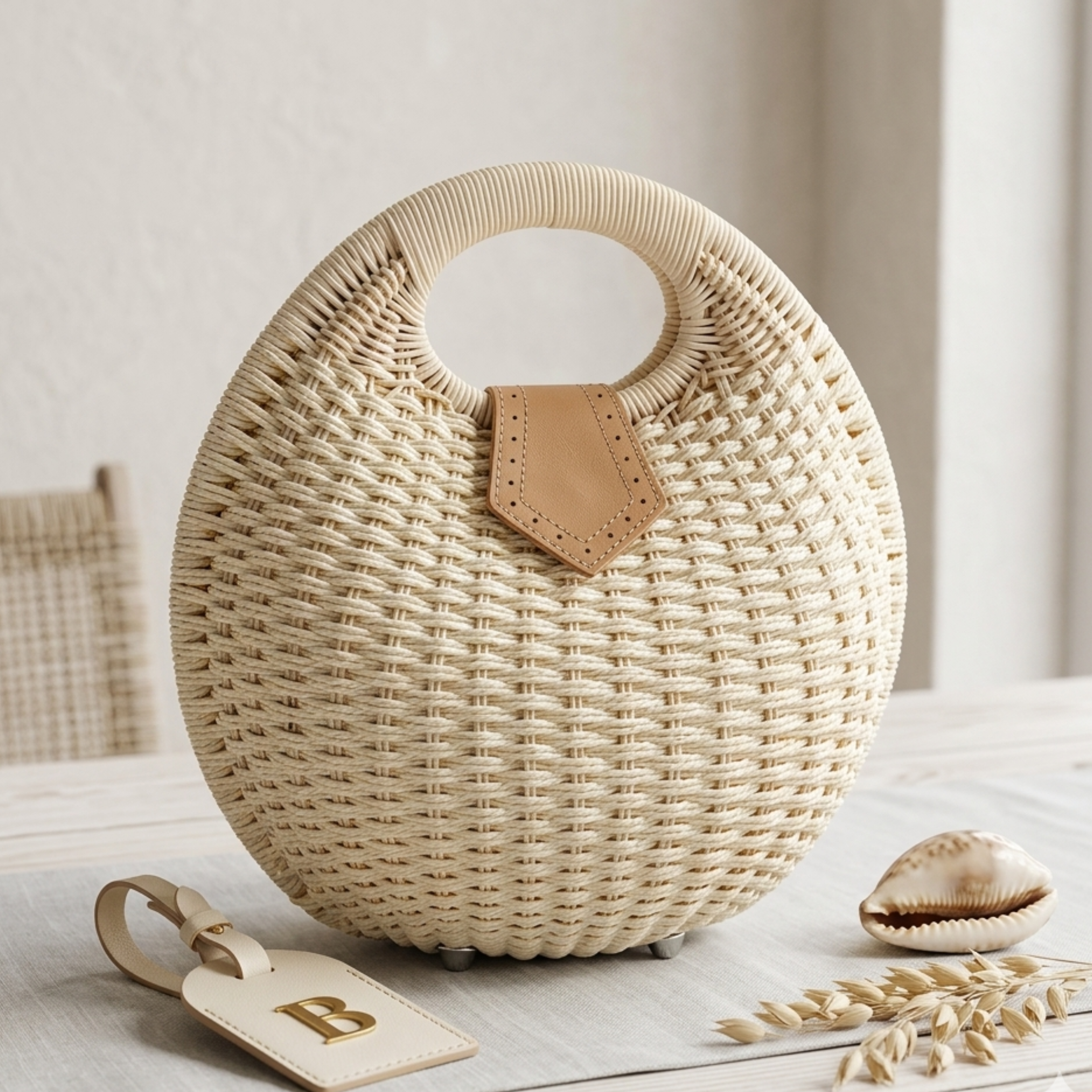 Handgewebte Rattanschale Runde Handtasche – Nachhaltige Tasche