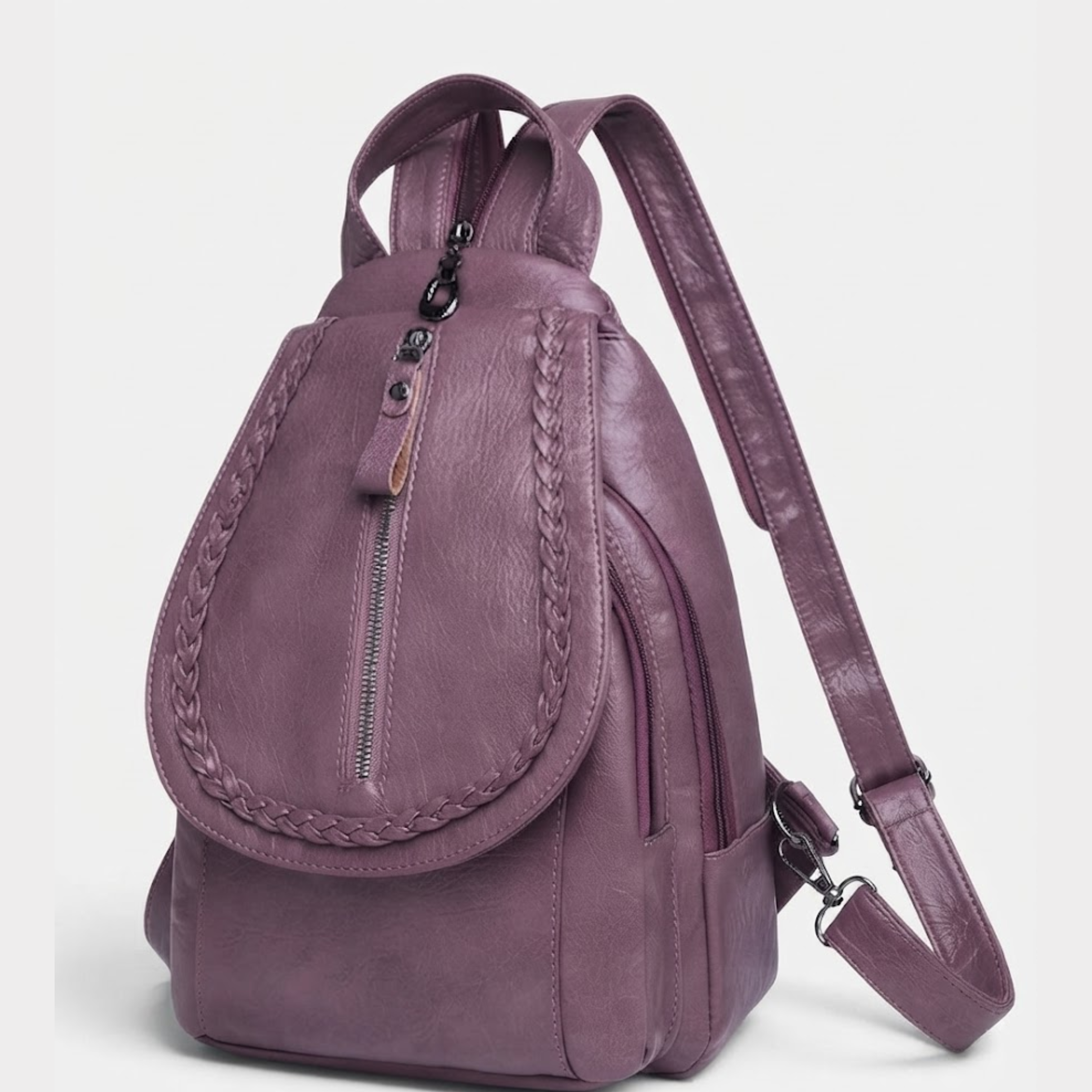 Natasha Braided Trim Convertible Leather Backpack