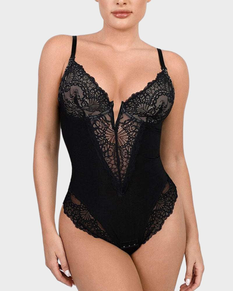 Elegant Lace Deep V-Neck Bodysuit