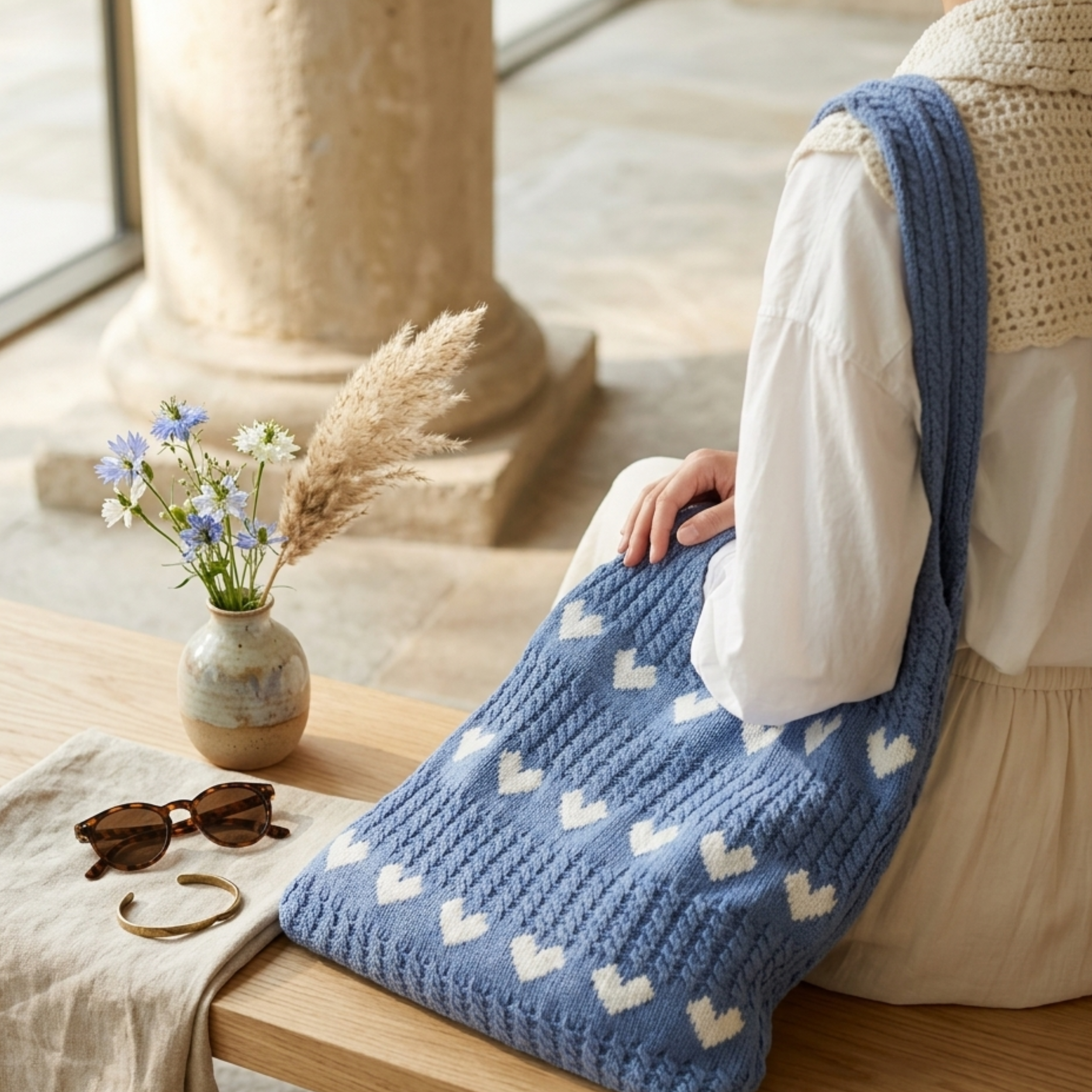 Cupid’s Touch Hollow-Out Knitted Tote Bag – Sustainable Bag