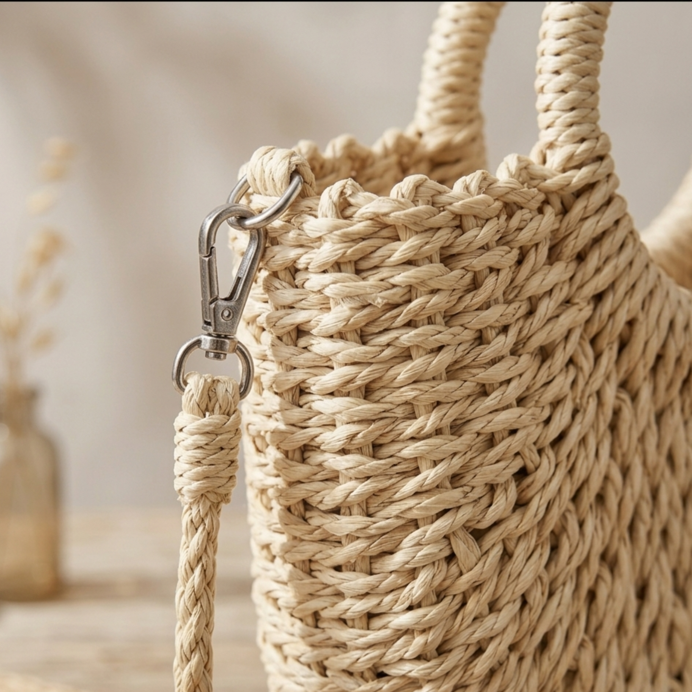 Handgefertigte halbrunde Umhängetasche aus geflochtenem Rattan – nachhaltige Tasche